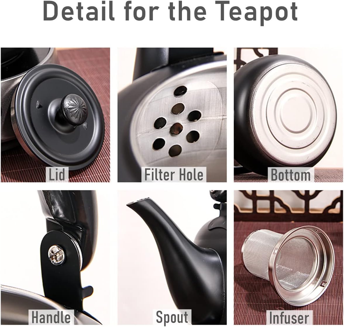 50 oz/1500ml Stainless Steel Steeping Teapot with Infuser for Loose Leaf Tea, Metal Tea Steeper Pot Coffee Water Kettle for Stovetop, Tea Maker for Hotels, Restaurant, Home, Kitchen, Black