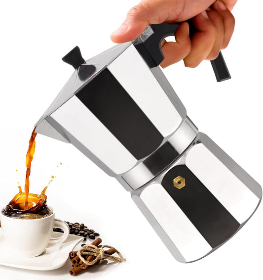 3 Cup Aluminum Moka Pot Classic Stovetop Espresso Coffee Maker 150ml 5oz Coffeemaker Percolator Mocha Pot Greca Coffee Maker Cafe Makers for Italian and Cuban Café Brewing Silver