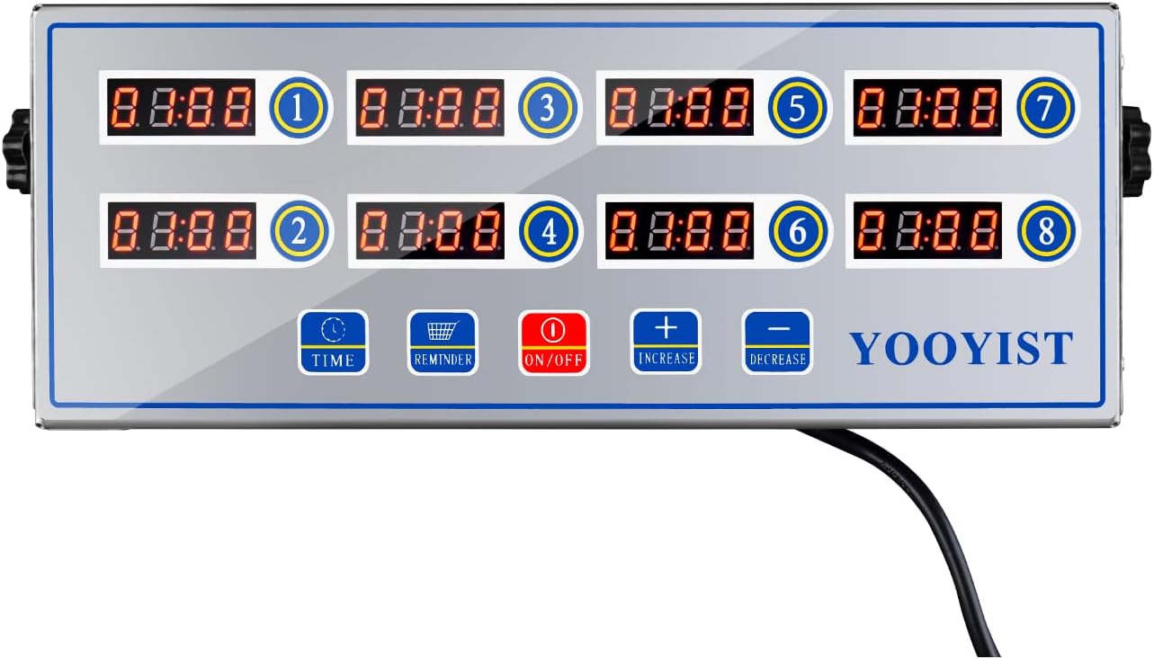Kitchen Timers for Cooking – 8 Channel Commercial Kitchen Timer Restaurant Kitchen Supplies – Stainless Steel LED Technology Kitchen Timer Digital – Reminder Function, Loud Alarm, Silver