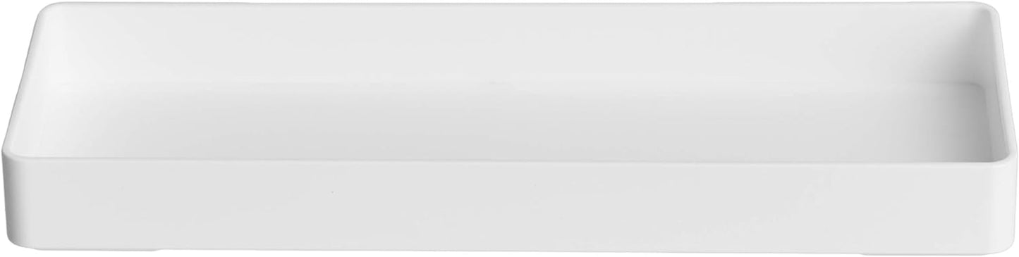 Amazon Basics Rectangular Plastic Desk Organizer, Half Accessory Tray, 9.4" x 3.3" x 1", White