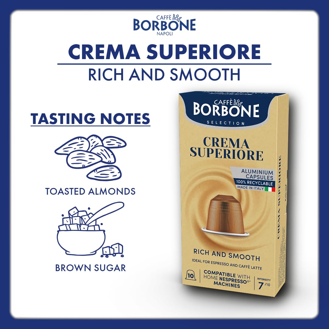 Caffe Borbone Aluminum Coffee Pods, Compatible with Nespresso Original Machines, Crema Superiore, Medium Roast, Creamy and Smooth, Genuine Italian Coffee - 50 Count