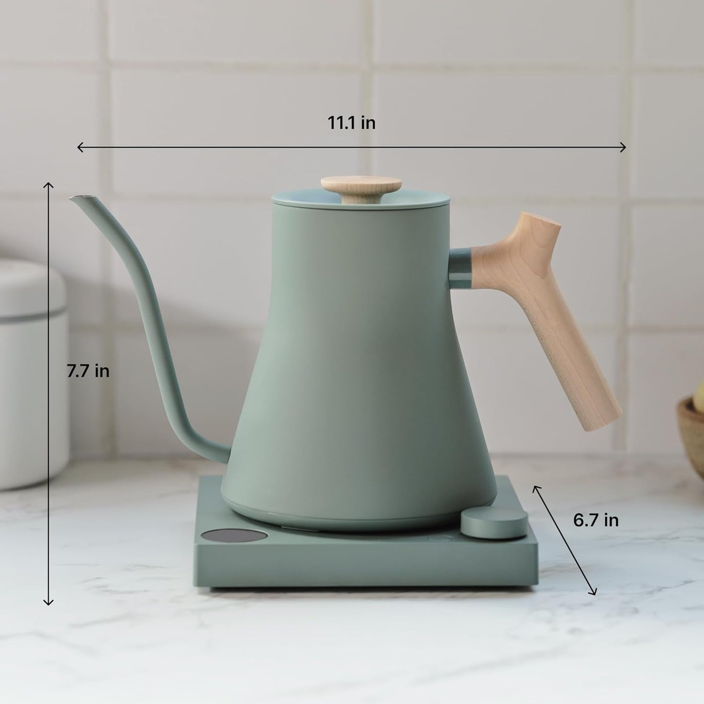 Fellow Stagg EKG Pro Electric Gooseneck Kettle - Pour-Over Coffee and Tea, Quick Heating, Precise Temperature Control, Scheduling, Built-in Brew Timer, Smoke Green with Maple Wood Handle, 0.9 Liter