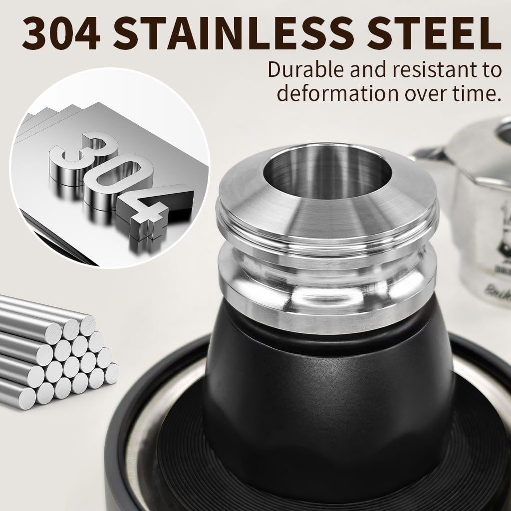 Coffee Tamper for Moka Pot, 304 Stainless Steel Espresso Coffee Tamper, Espresso Dosing Funnel Compatible with Aluminum Espresso stovetop Moka Pot (Gold)