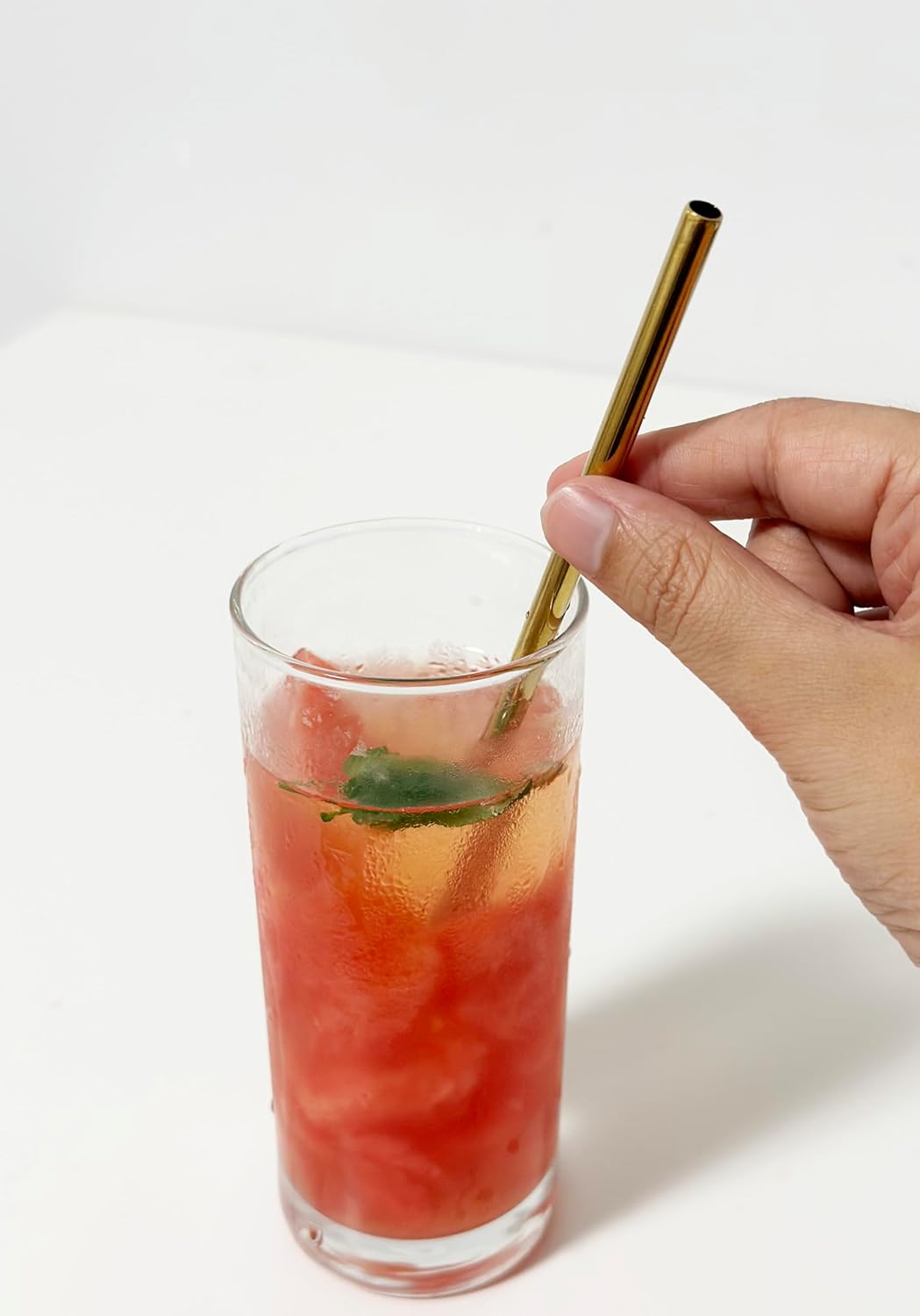 10 Pcs Stainless Steel Straws, Reusable Drinking Straws, 5 Straight + 5 Bent Metal Straws Set With 2 Pcs Cleaning Brushes (Gold, 8.5 Inch)