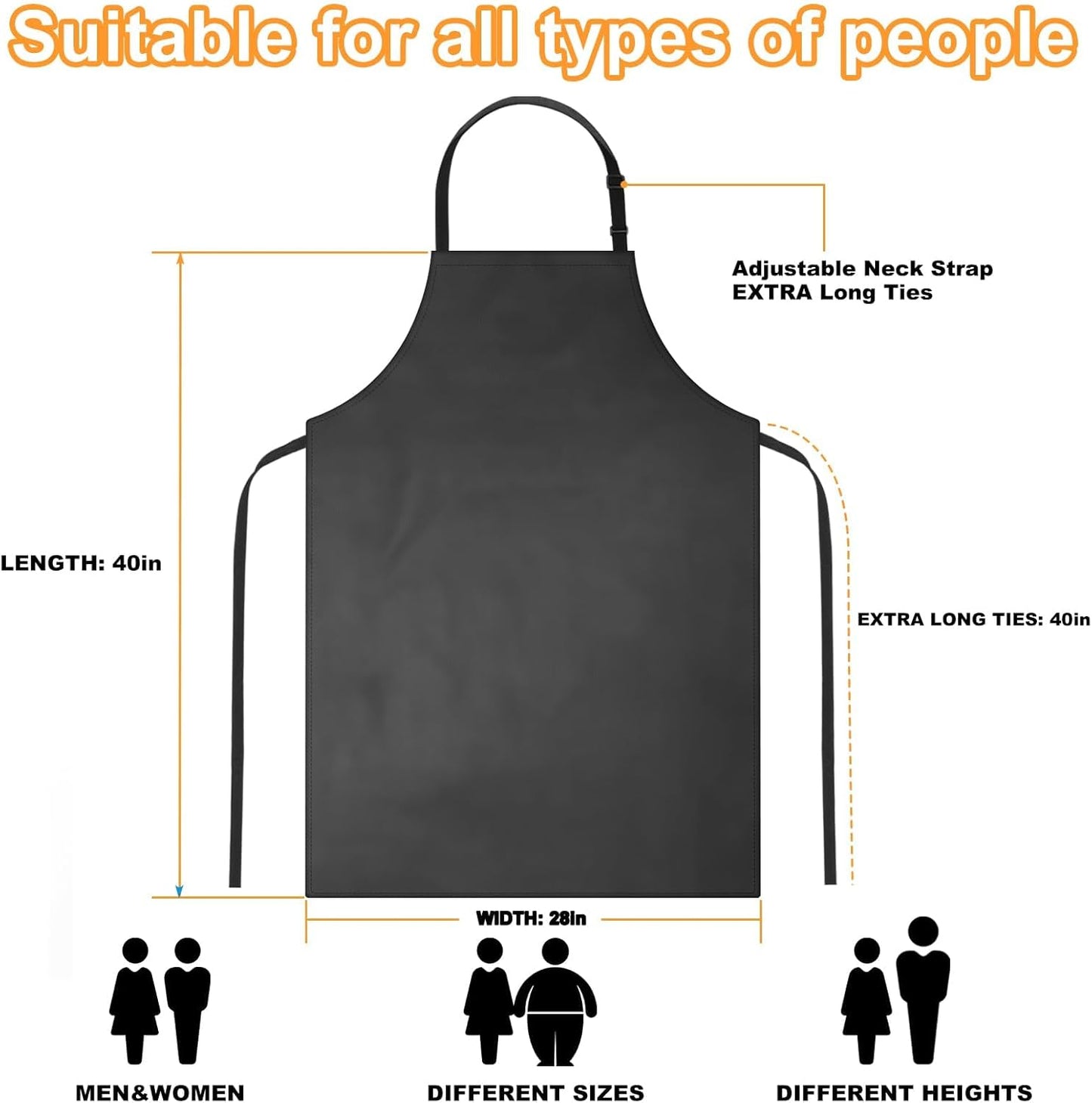 8 Pack Waterproof Rubber Vinyl Apron 40 Inch Chef Aprons for Men Heavy Duty Chemical Work Apron Extra Long Grilling Aprons with Adjustable Bib Apron for Dishwashing Lab Butcher Cooking Kitchen Black