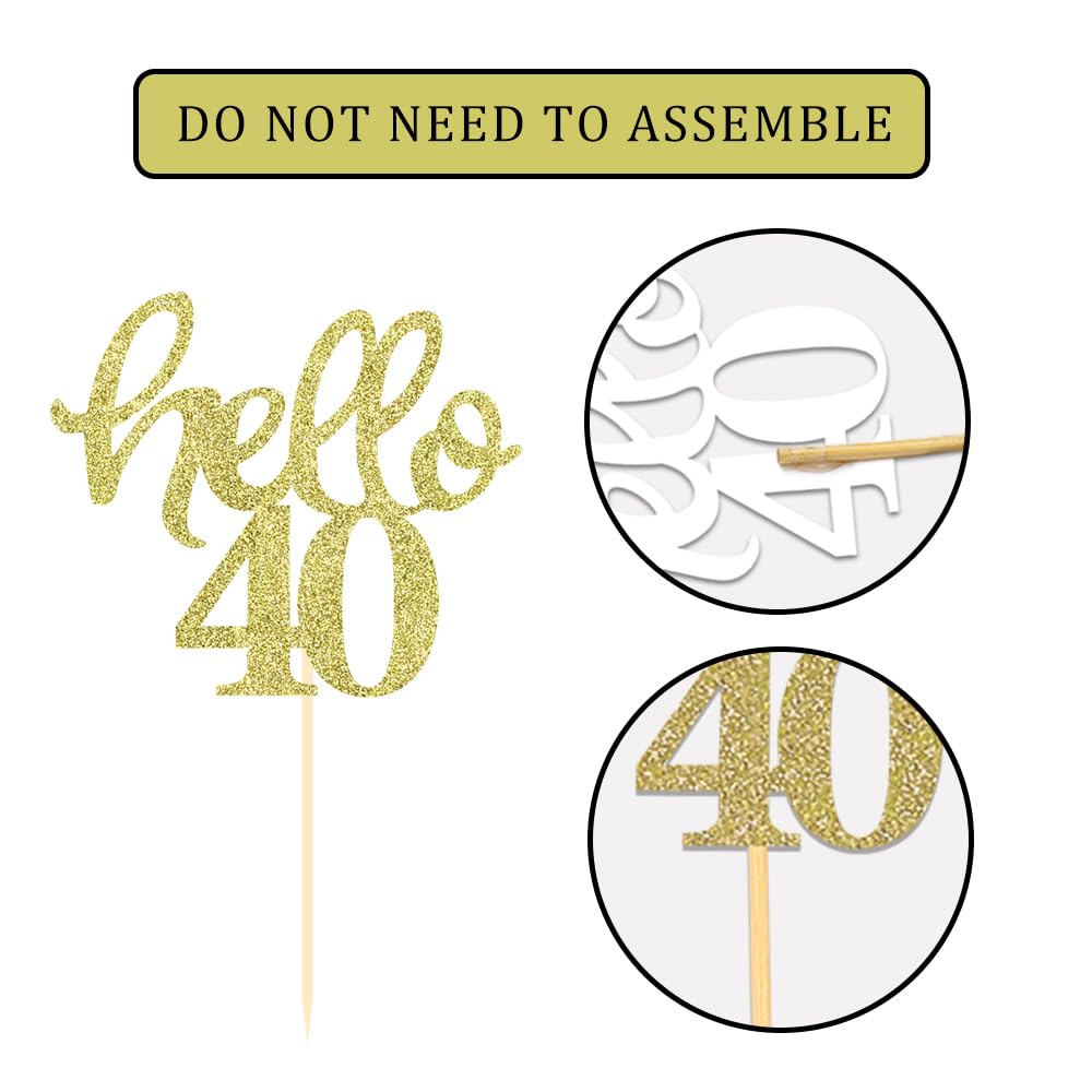Gold Glitter 40th Birthday Cupcake Toppers 40th Birthday Celebrating Party Decorations - Set of 24