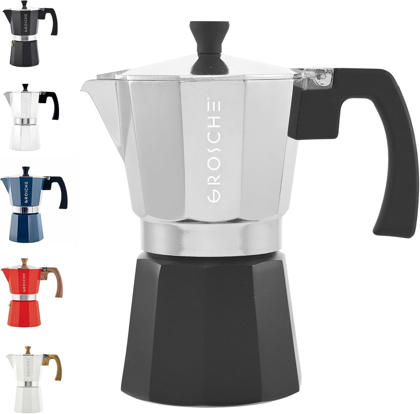 GROSCHE Milano Stovetop Espresso Maker Moka Pot Cuban Coffee Maker Stovetop Coffee Maker Moka Italian Greca Brewer Percolator | 6 Espresso Cup, Tuxedo