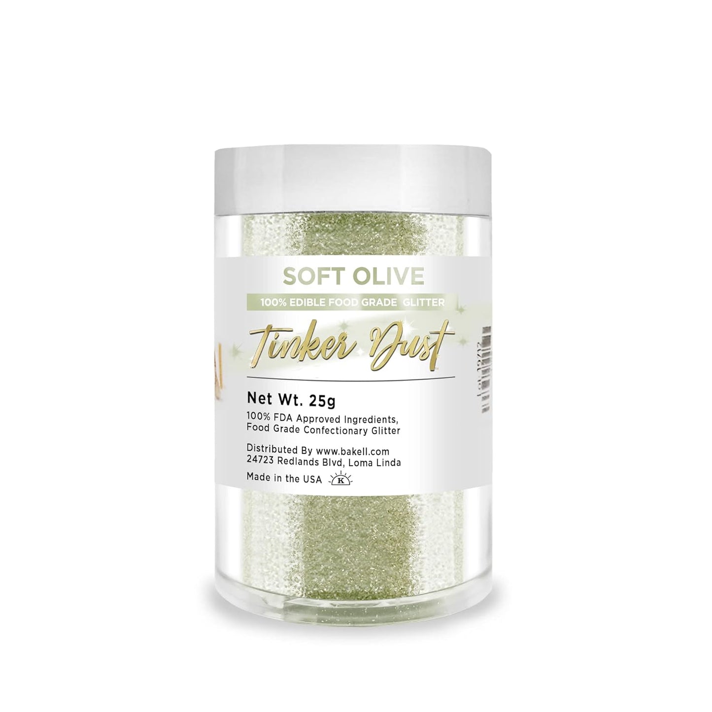 Bakell - Tinker Dust Soft Olive Green Edible Glitter for Cakes, Cupcakes, Cake Pops, Drinks, Dessert Vegan Glitter & Dusts (25g, Soft Olive Green)