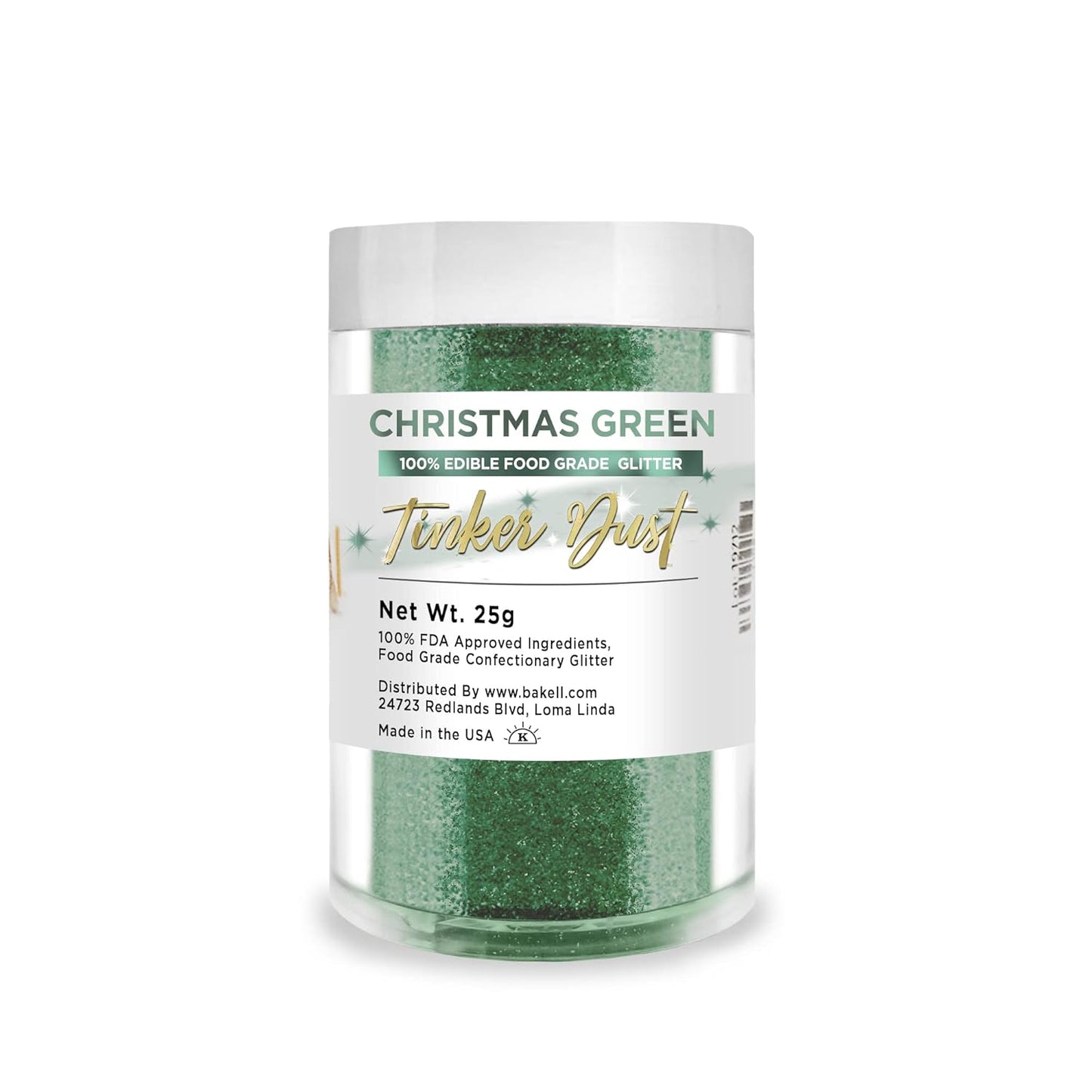 BAKELL Christmas Green Edible Glitter, 25 Grams | TINKER DUST Edible Glitter | KOSHER Certified | 100% Edible Glitter | Cakes, Cupcakes, Cake Pops, Drinks, Dessert Vegan Glitter & Dusts (25g, Christmas Green)