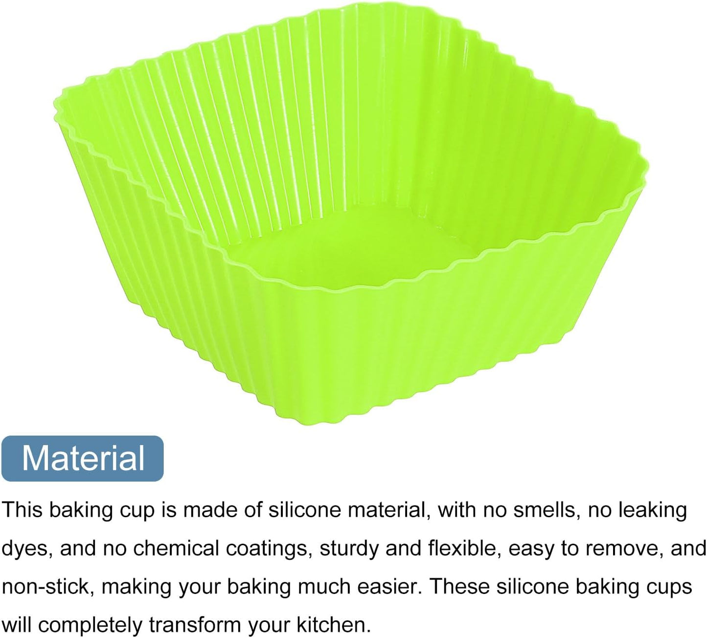 uxcell 36Pcs Silicone Cupcake Baking Cups, Silicone Muffins Liners Non-Stick Square Baking Cups, for Cooking Eggs Baking Muffins and Make a Cake(Green)