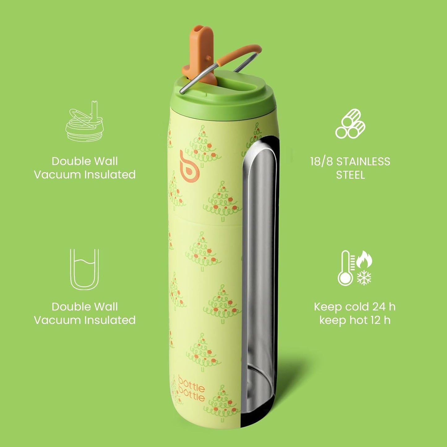 BOTTLE BOTTLE Stainless Steel Water Bottle with Straw Lid and Handle 32 oz Vacuum Insulated Cup for Sports Travel Gym Hiking,Leak-Proof Wide Mouth Water Bottles for Women and Men,tree