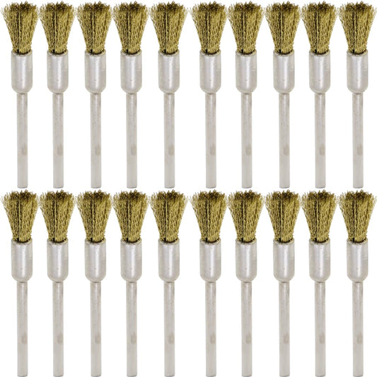 20PCS Brass Wire Brushes - Metal Rust Removal, Cleaning, and Polishing - 6mm Diameter, 1/8″ (3mm) Shaft - Removes Burrs, Dust, and Oxide Layer - Handles Rough Surfaces - Rotary Tool Accessories