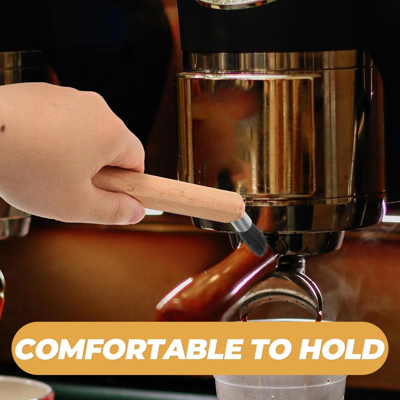 ARTIBETTER Coffee Machine Cleaning Brush Espresso Grinder Cleaner with Bent Handle Beech Wood and Boar Bristle for Precise Coffee Powder Removal