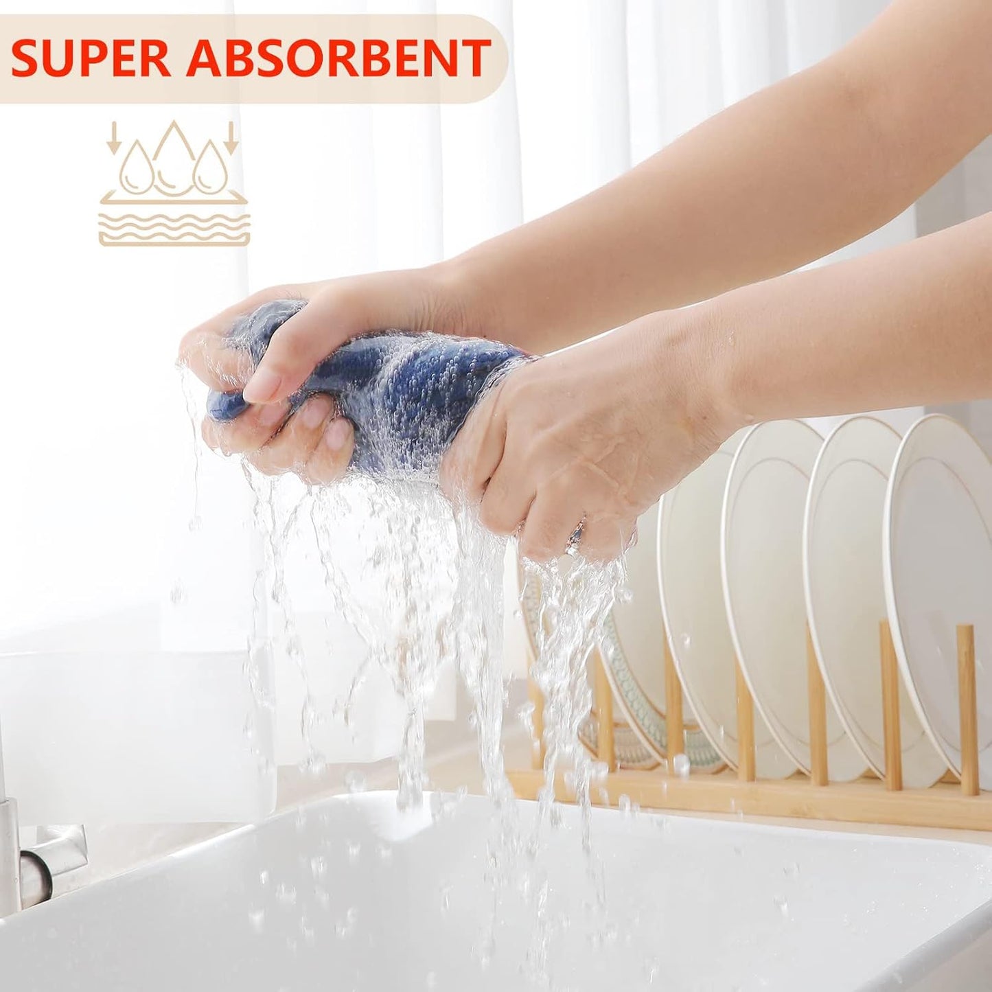 Homaxy 100% Cotton Waffle Weave Kitchen Dish Towels, Ultra Soft Absorbent Quick Drying Cleaning Towel, 13 x 28 Inches, 8-Pack, Navy Blue