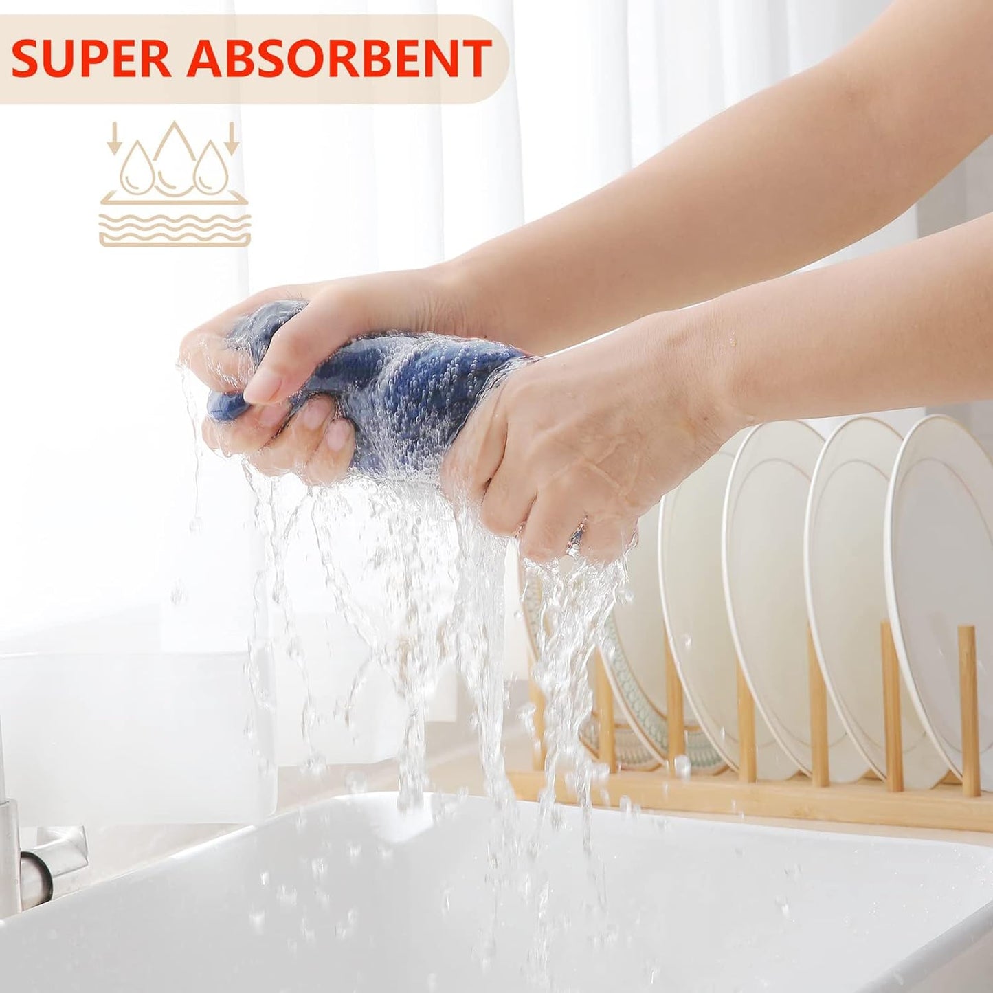 Homaxy 100% Cotton Waffle Weave Kitchen Dish Cloths, Ultra Soft Absorbent Quick Drying Dish Towels, 12 x 12 Inches, 18-Pack, Navy Blue