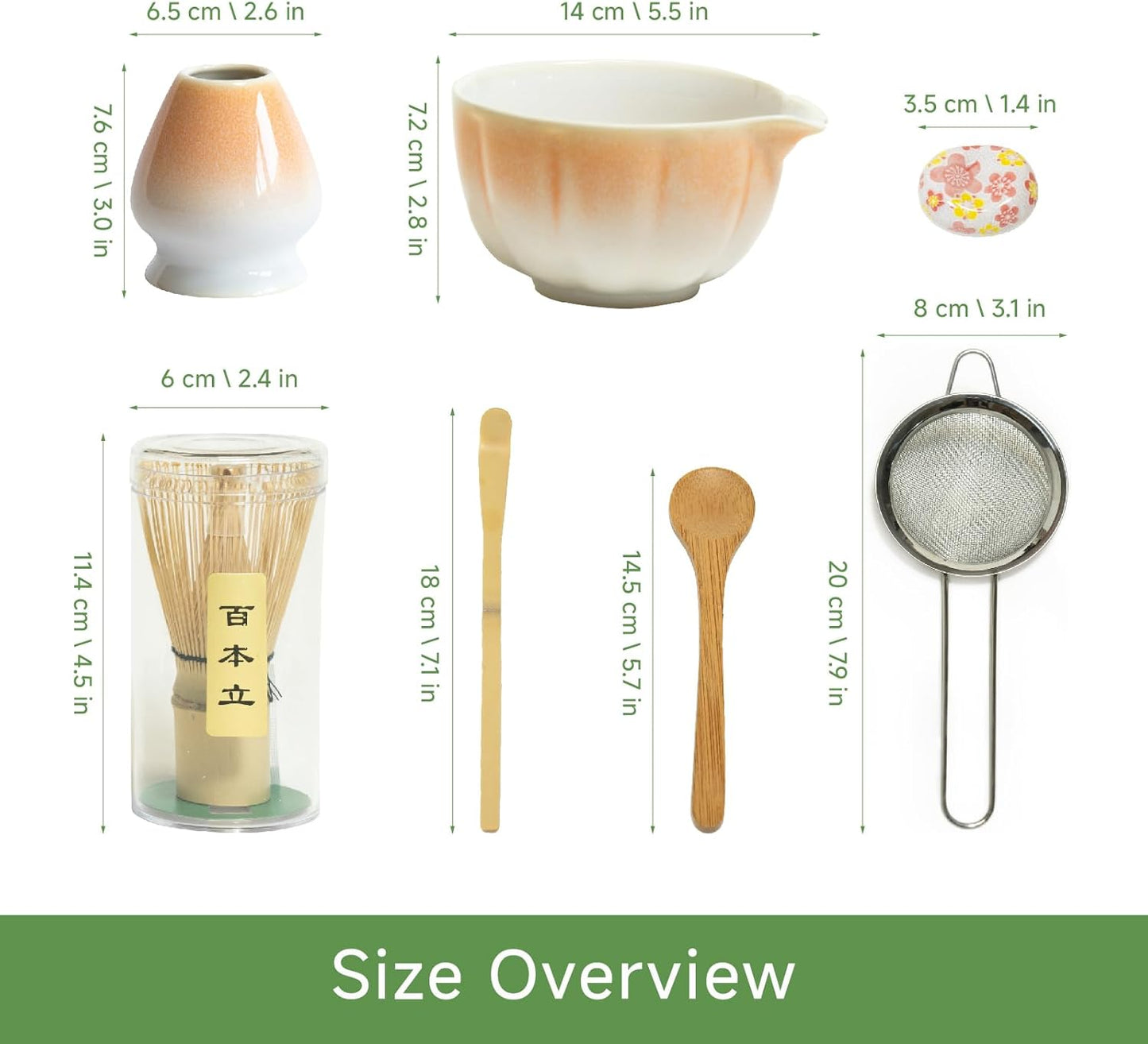 Matcha Whisk Set – 7 Pcs Japanese Tea Set with Bowl, Bamboo Whisk, Scoop, Holder, Sifter – Traditional Matcha Kit for Ceremony, Gift for Matcha Lovers