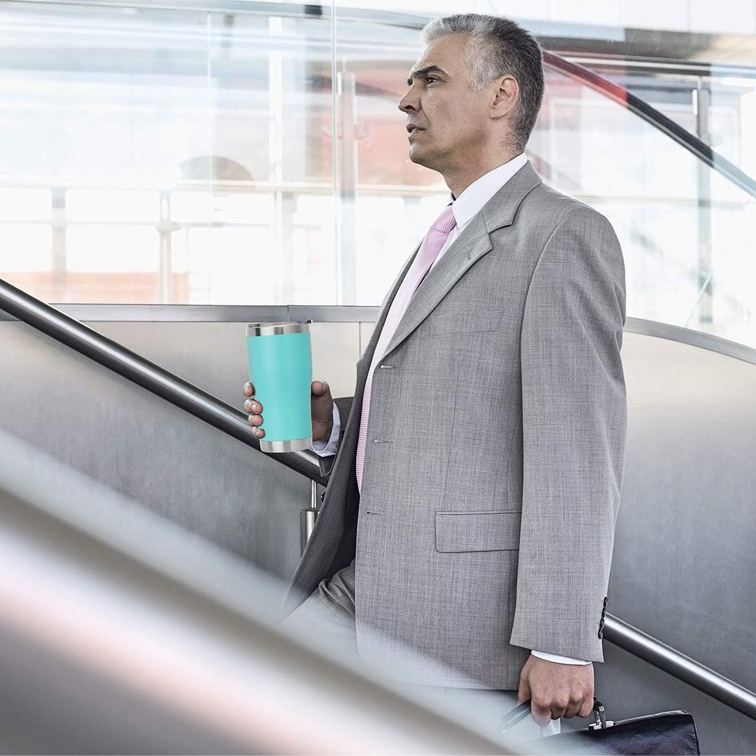 DOMICARE 20oz Tumbler with Lid Stainless Steel Tumblers Bulk, Double Wall Vacuum Insulated Coffee Travel Mug Powder Coated Tumbler, 8 Pack Light Blue