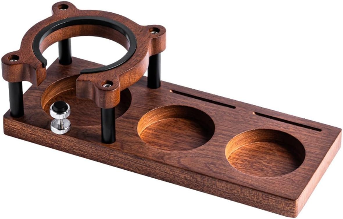 Adjustable Wooden Espresso Tamping Station, Coffee Tamper Base Portafilter Holder Compact Tamping Station Sapele Wood Coffee Portafilters Stand Base (B)