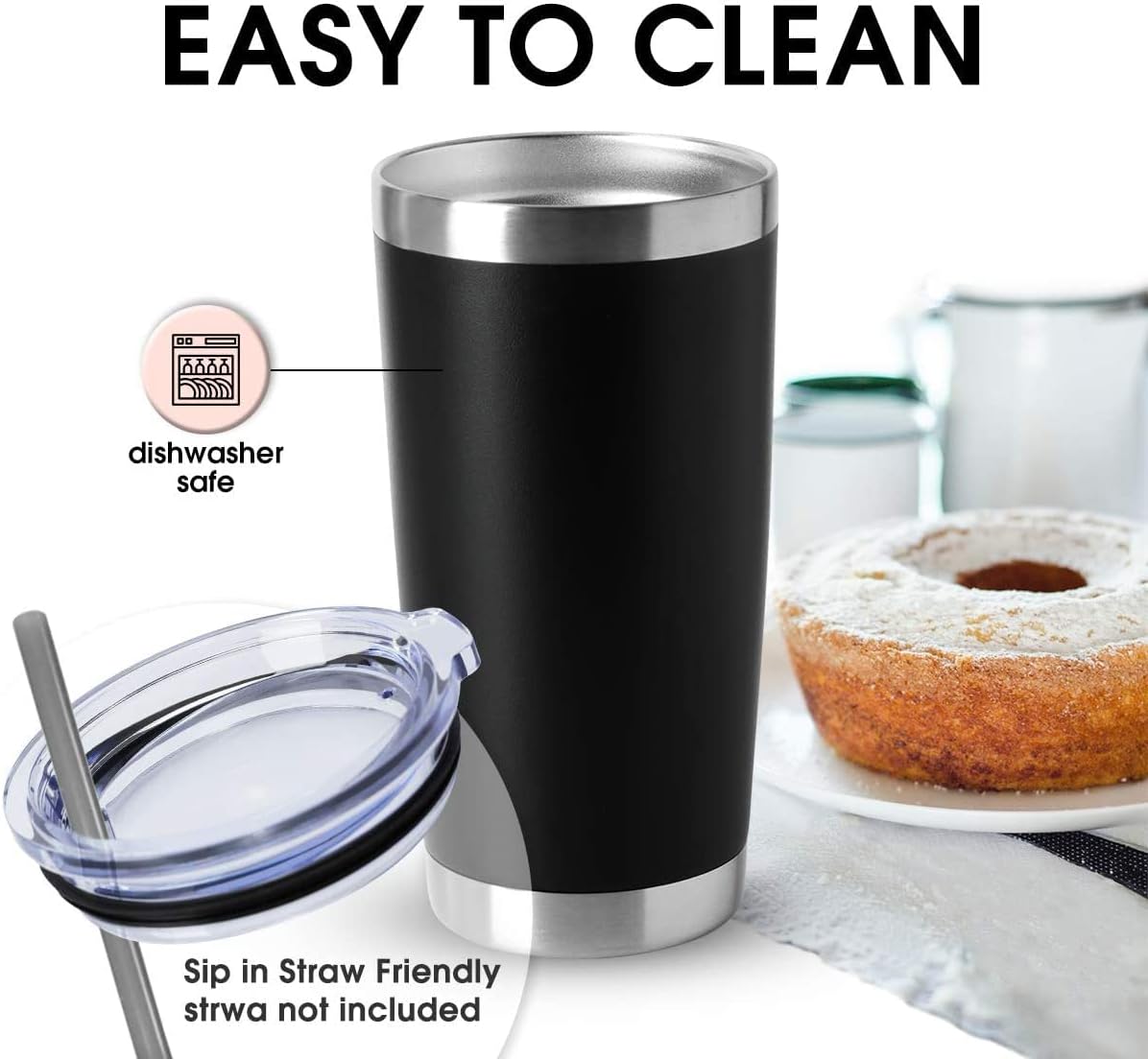 HASLE OUTFITTERS 20oz Tumblers Stainless Steel Mugs with Lid Double Wall Vacuum Insulated Coffee Cups for Cold & Hot Drinks (20oz-Black, 12 Pack)