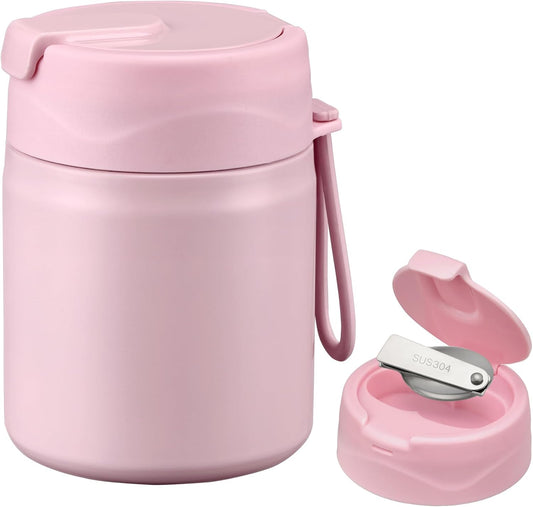 17oz Soup Thermo for Hot Food Kids,Insulated Food Jar with Spoon,Thermo Hot Food Lunch Container,Wide Mouth Leakproof Stainless Steel Lunch Box for School-Pink