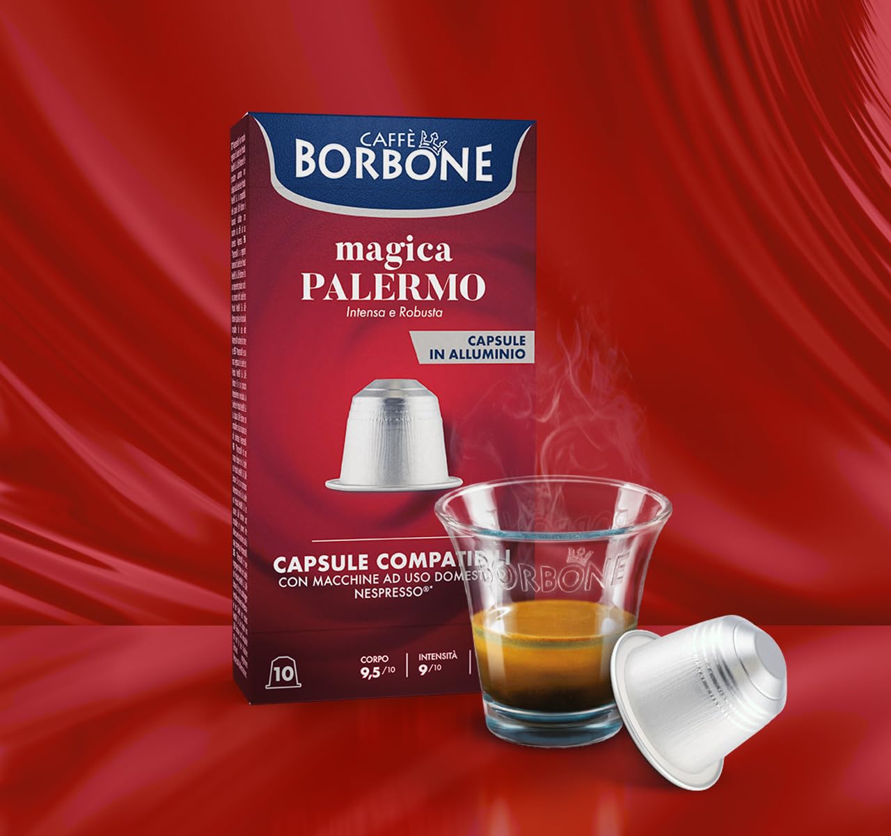 Caffe Borbone Aluminum Coffee Pods Compatible with Nespresso Original Machines, Magica Palermo, Medium Roast, Intense and Full-Bodied, Genuine Italian Coffee - 50 Count