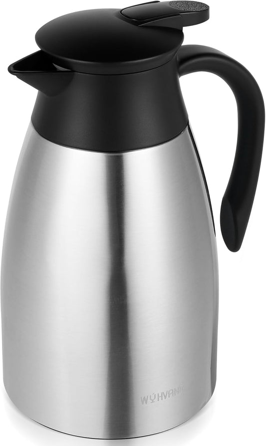 51 Oz Thermal Coffee Carafe, Stainless Steel Insulated Vacuum coffee crafts to keep coffee hot, 1.5 Liter Tea Water Coffee and Beverage Dispenser (Silver)