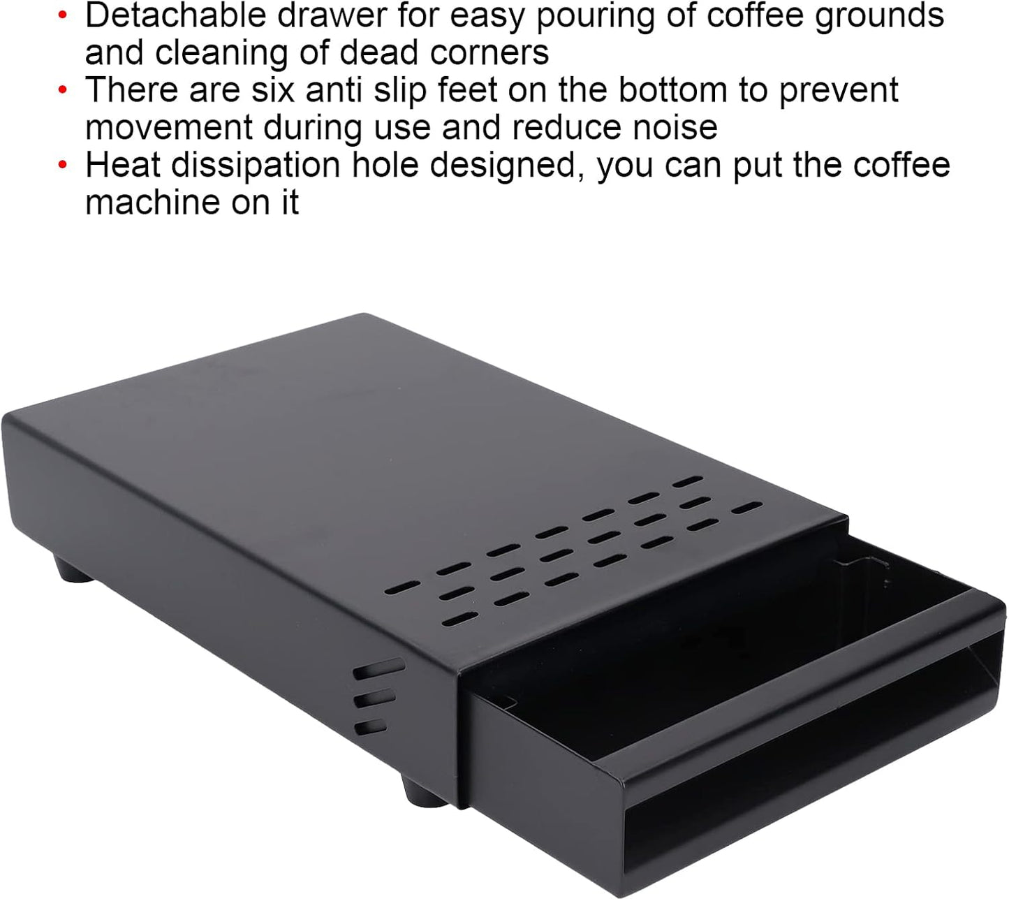 Coffee Knock Box Drawer, Stainless Steel Espresso Knock Box with Six Non Slip Feet, Removable Rubber Lever, Coffee Ground Container, for Household Shop (Black)