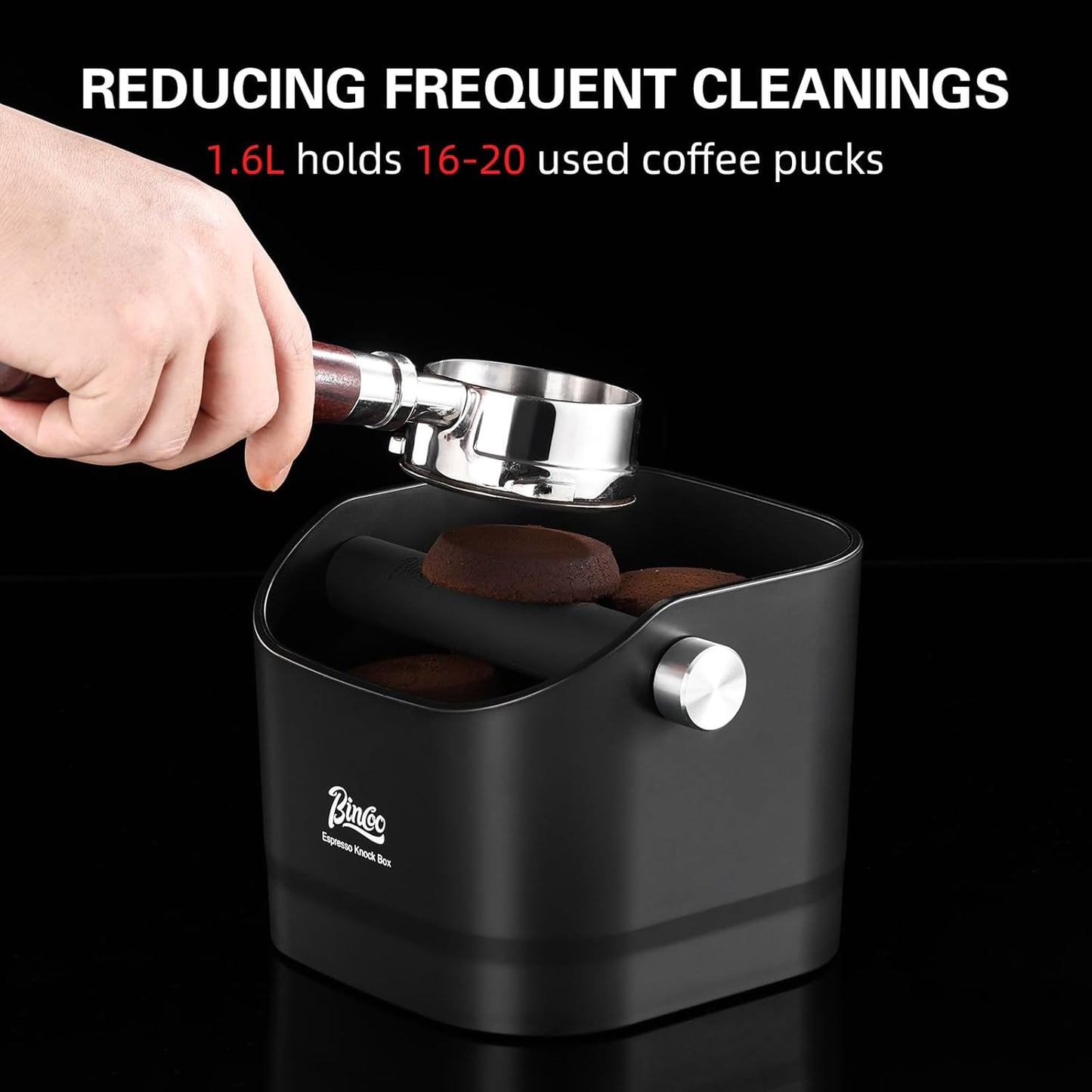 Espresso Knock Box - Bincoo Espresso Machine Knock Box/Espresso Grounds Knock Box, Barista Style Coffee Knock Box for Grounds with Removable Shock-Absorbent Knock Bar and Anti-Slip Base. (Grey)