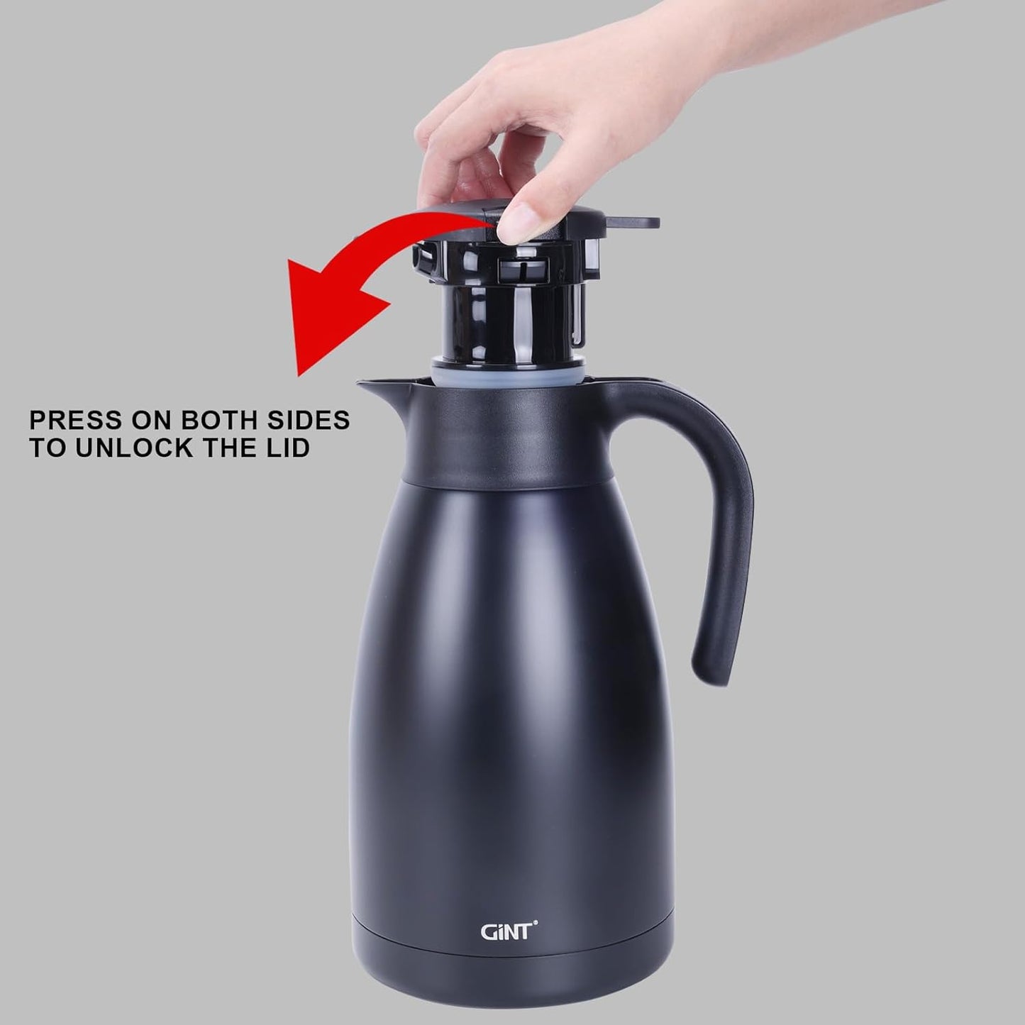 GiNT 51Oz Stainless Steel Thermal Coffee Carafe with Lid/Double Walled Vacuum Thermal Carafe / 12 Hour Heat Retention (Black, 1.5L)