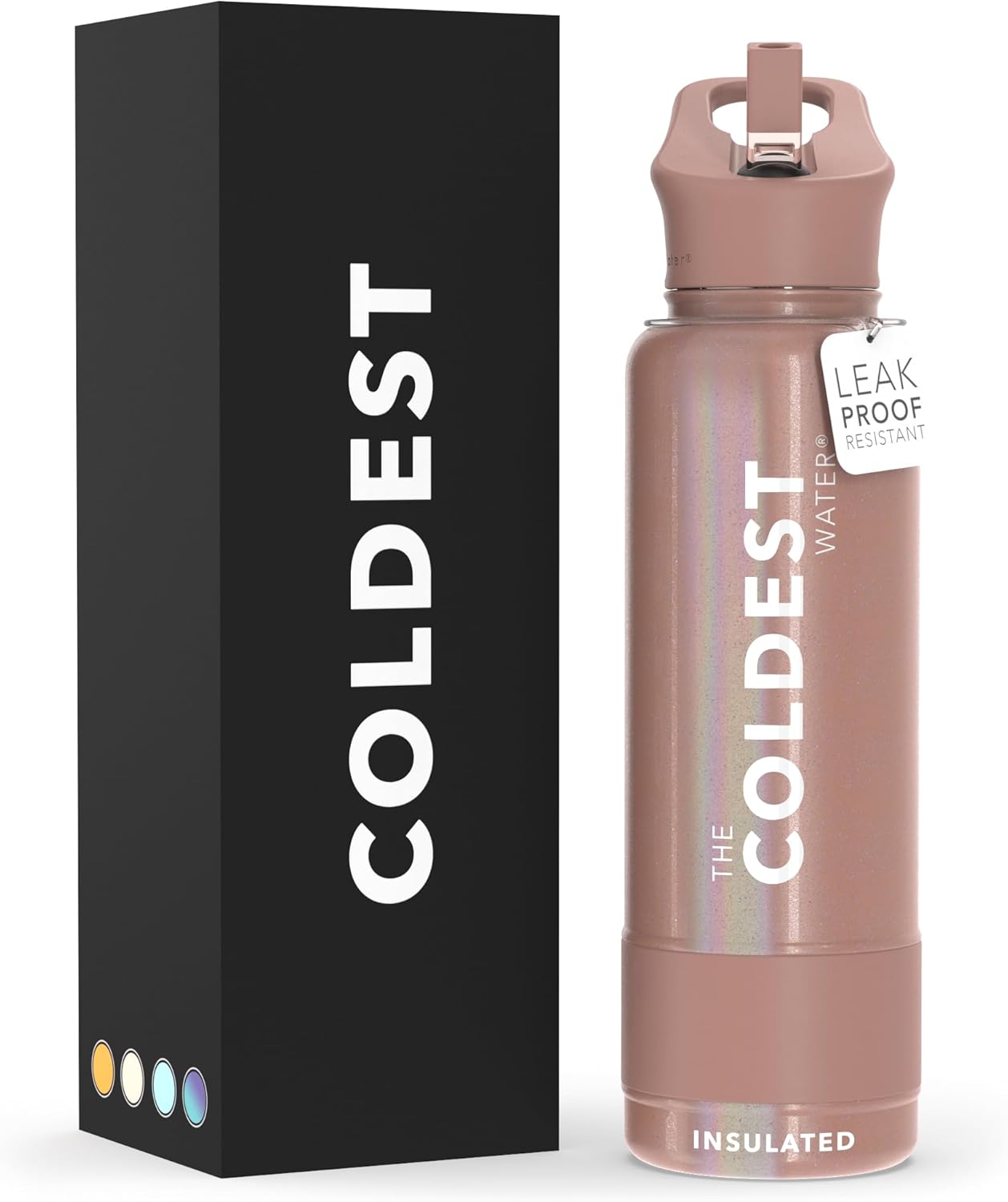 Coldest Insulated Water Bottle with Straw Lid - Stainless Steel Metal Insulated Bottle for Men & Women (Golden Rose Glitter, 40 oz)