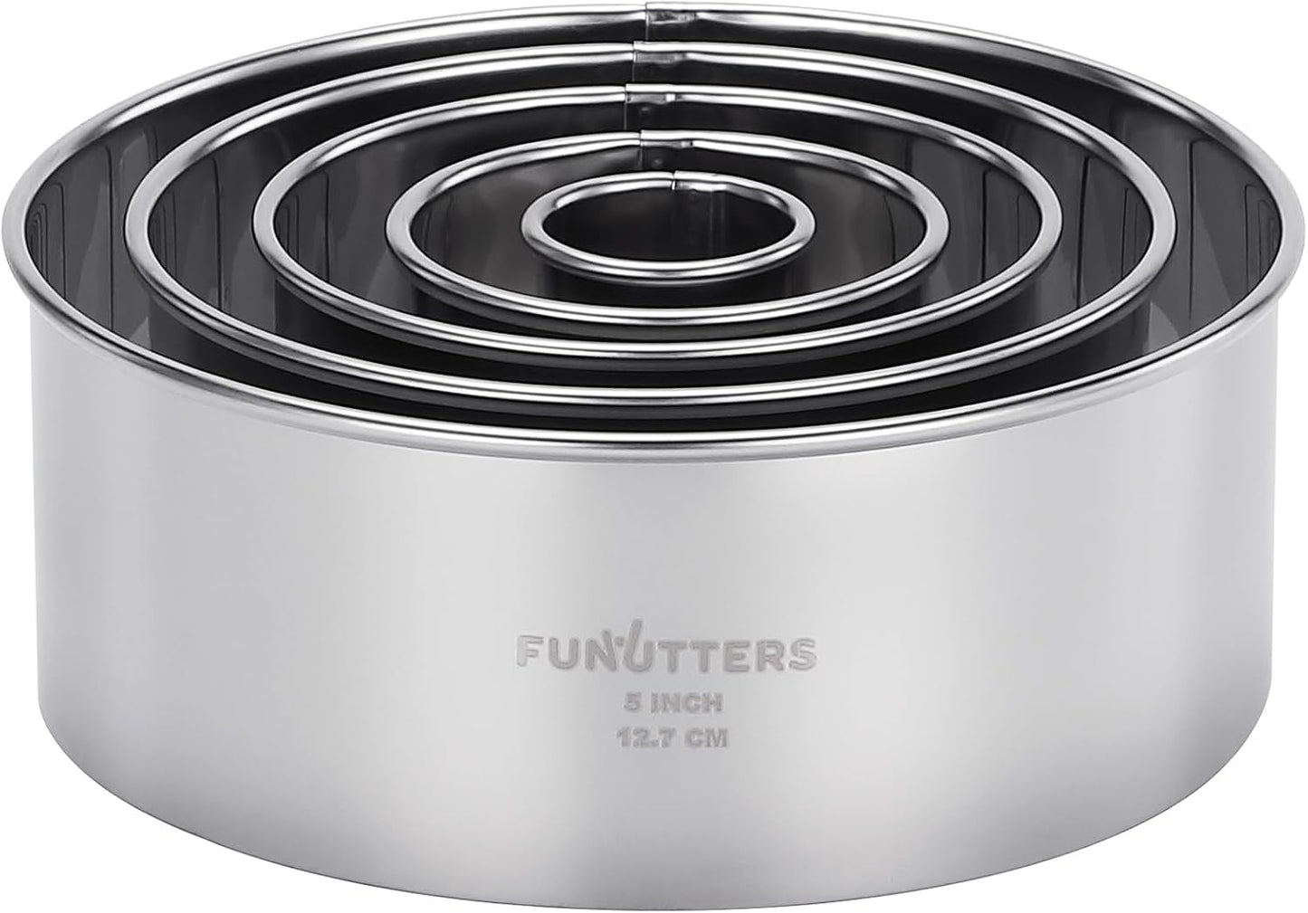 Cookie Cutter Set, 5 Pc. Kit, Measuring 1'', 2'', 3'', 4'' and 5'', Round Metal Baking Rings for Pastry, Biscuits, and Dough Cutting, Heavy Duty and Reusable, Multiple Sizes