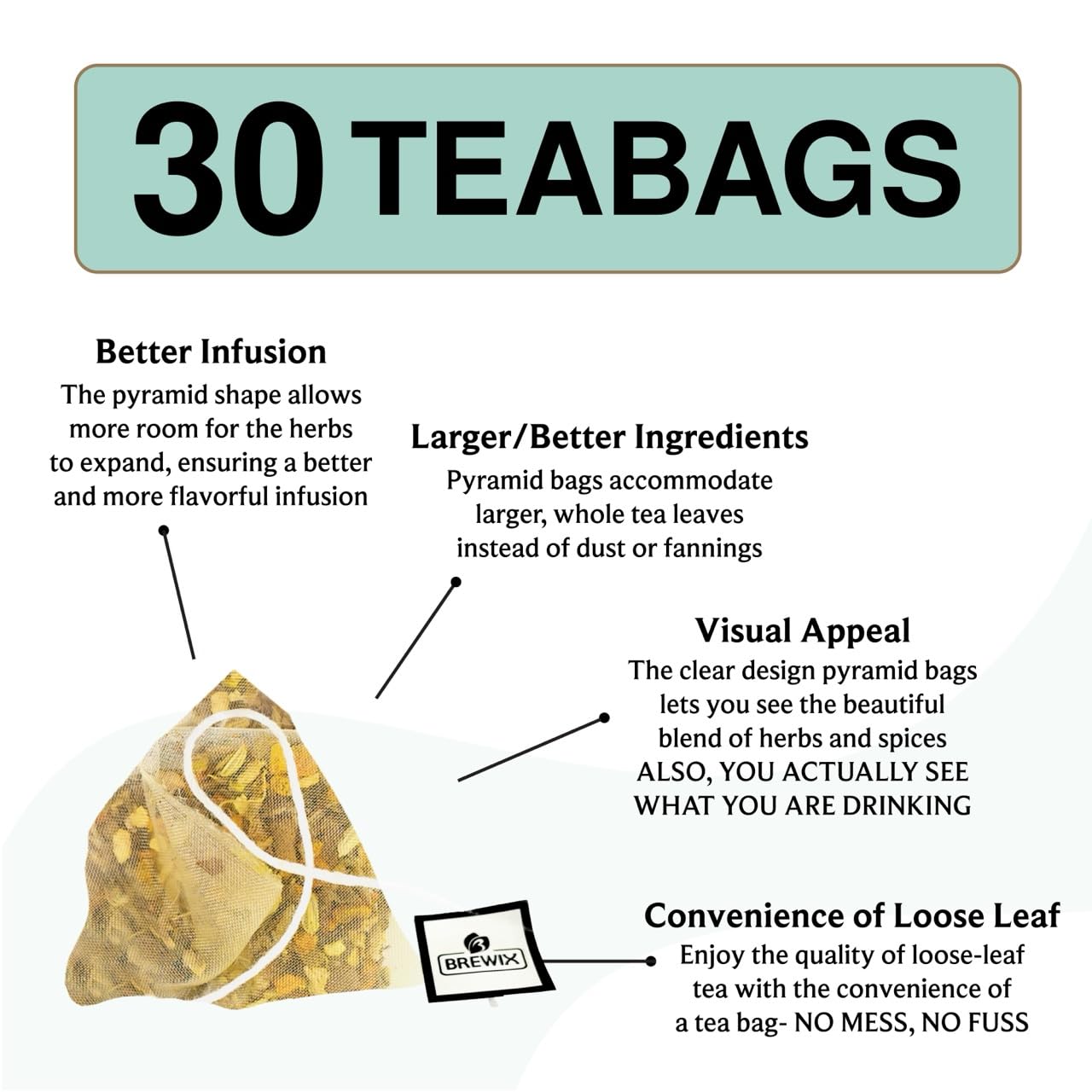 BREWIX, Ayurvedic Detox Herbal Tea Bags (30 Pyramid Tea Bags) Caffeine-Free Herbal Tea | Cleansing Formula with Traditional Ayurvedic Herbs | Supports Digestion, Balance & Daily Vitality