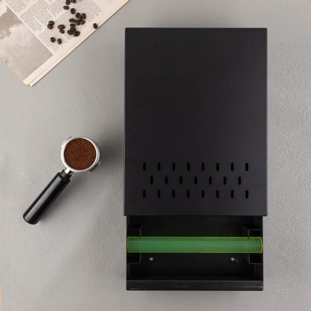 Espresso Knock Box Drawer Large Coffee Grounds Container Stainless Steel Coffee Knock Box Espresso Accessories Espresso Puck Knock Box Espresso Dump Bin Coffee Bar Accessories (BLACK)