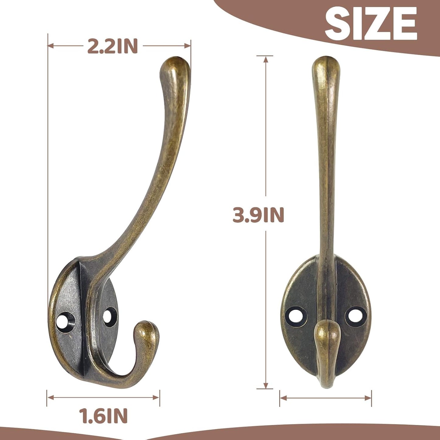 Wall Hooks for Hanging, 20-Pack Heavy Duty Metal Coat Hooks, for Living Room, Bathroom, Kitchen, Bedroom for Towel, Hat, Key, Closet, Bag (Bronze)
