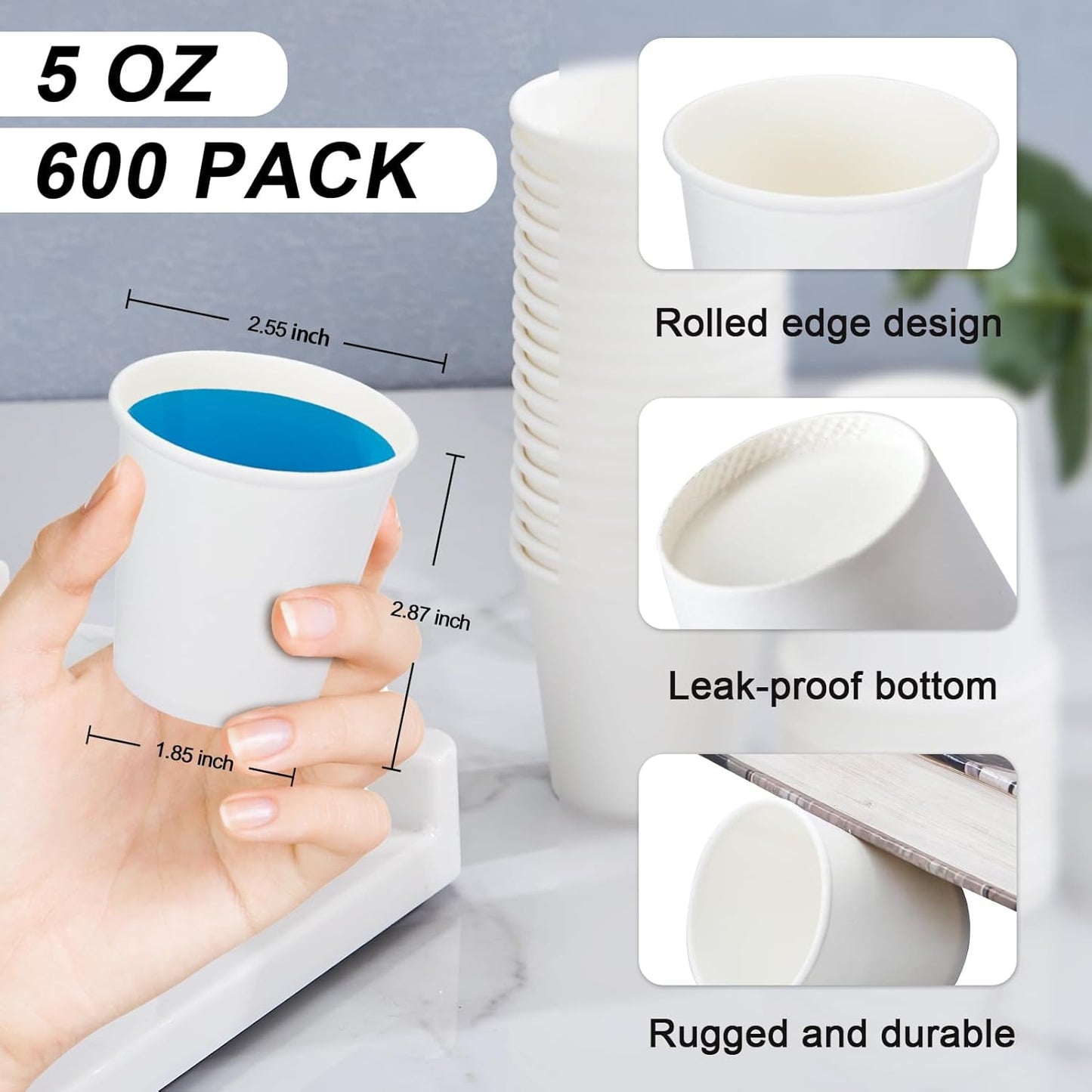 600 Pack 5 oz Paper Cups, Disposable Mini Bathroom Mouthwash Cups, Hot/Cold Drinking Cups, White Disposable Paper Cups for Bathroom, Home, Party, Office, Picnic, Travel