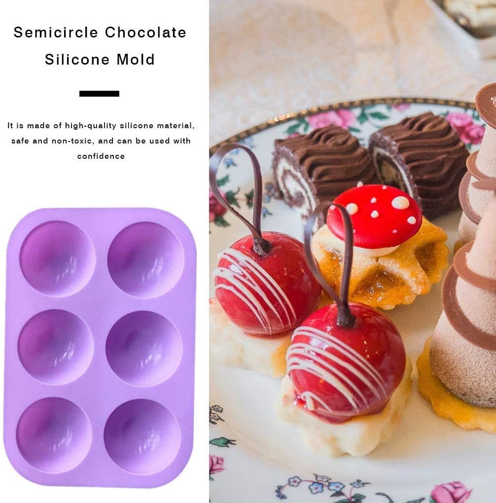 2 Pack 6-Cavity Semi Sphere Silicone Mold, Baking Mold for Making Hot Chocolate Bomb, Cake, Jelly, Dome Mousse (Purple)