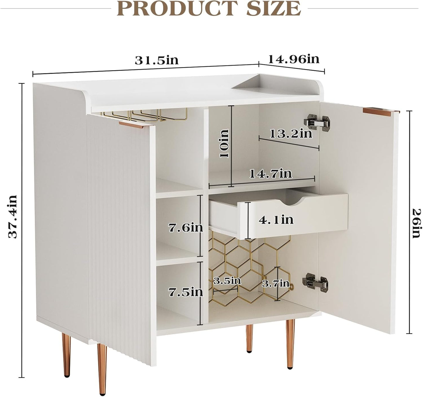EOYUTLLY Coffee Bar Cabinet with Wine Rack & Glass Holder, Kitchen Sideboard Buffet Cabinet with Storage,Wine Bar Cabinet with Fluted Doors for Living Room Dining Room,White
