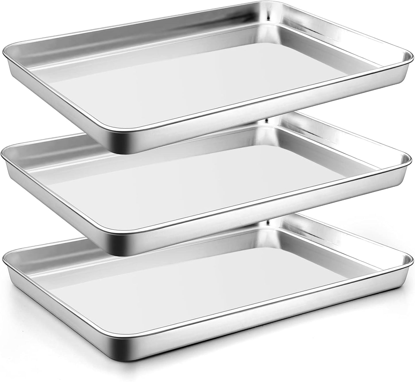 P&P CHEF 16 Inch Baking Cookie Sheet, Oven Pan Tray Stainless Steel Sheet Pan for Kitchen, Oven Bakeware for Multi Uses, Shiny Look & Dishwasher Safe, Healthy & Heavy Duty, 3Pcs