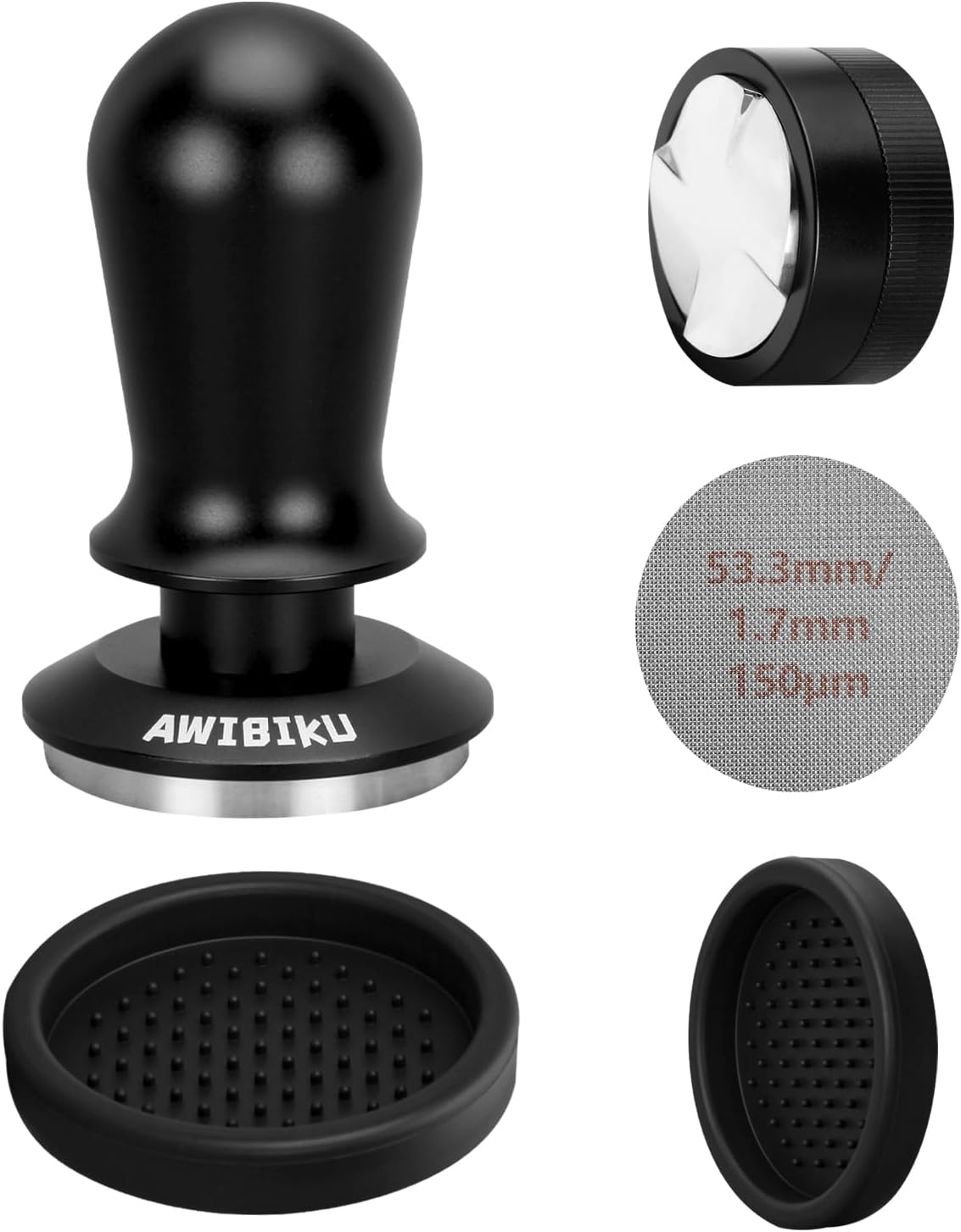 53.3mm Espresso Accessories，53.3mm Espresso Tamper Tools, Spring-Loaded Coffee Tamper, Coffee Distributorr, Puck Screen, Anti Slip Mats Coffee Tamper for 54mm Portafilter