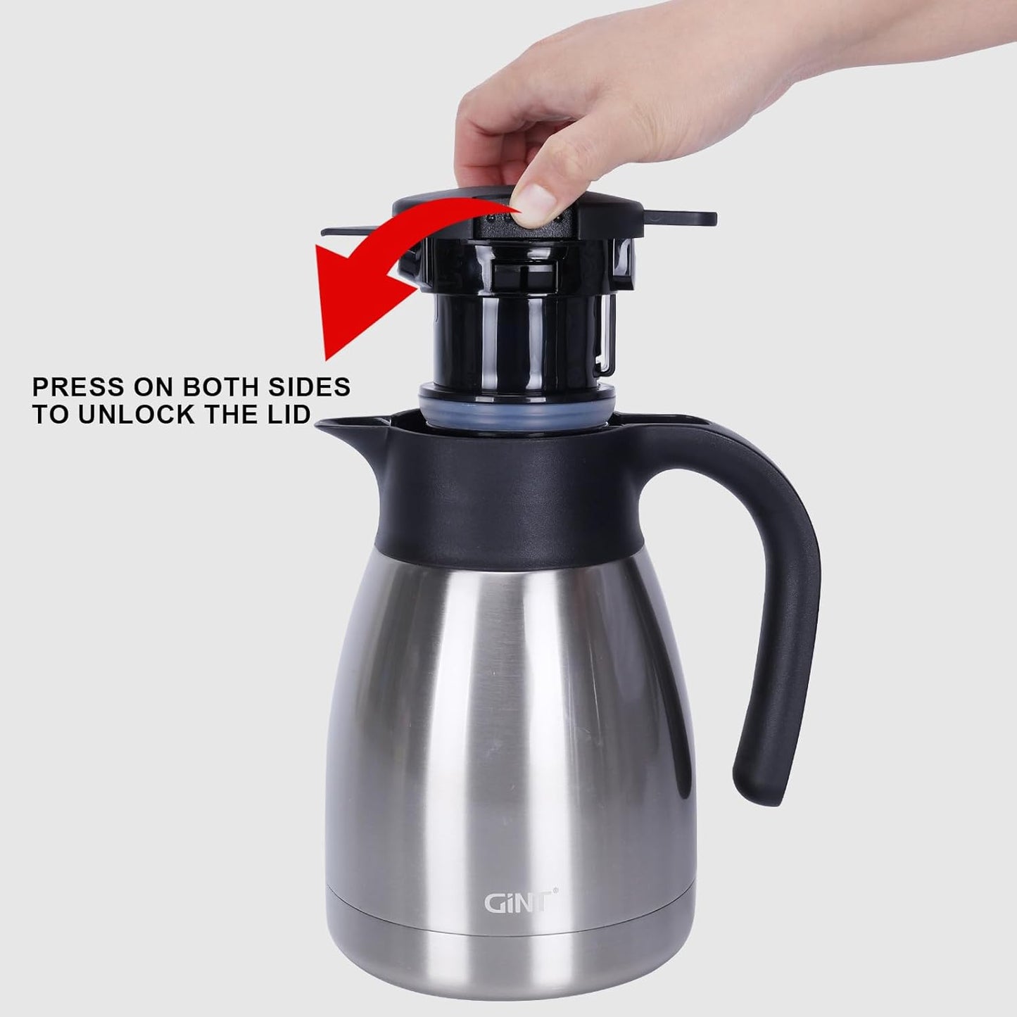 GiNT 34Oz Thermal Coffee Carafe, Insulated Stainless Steel Coffee Carafes for Keeping Hot/Double Walled Vacuum Coffee Carafe (Silver, 1L)