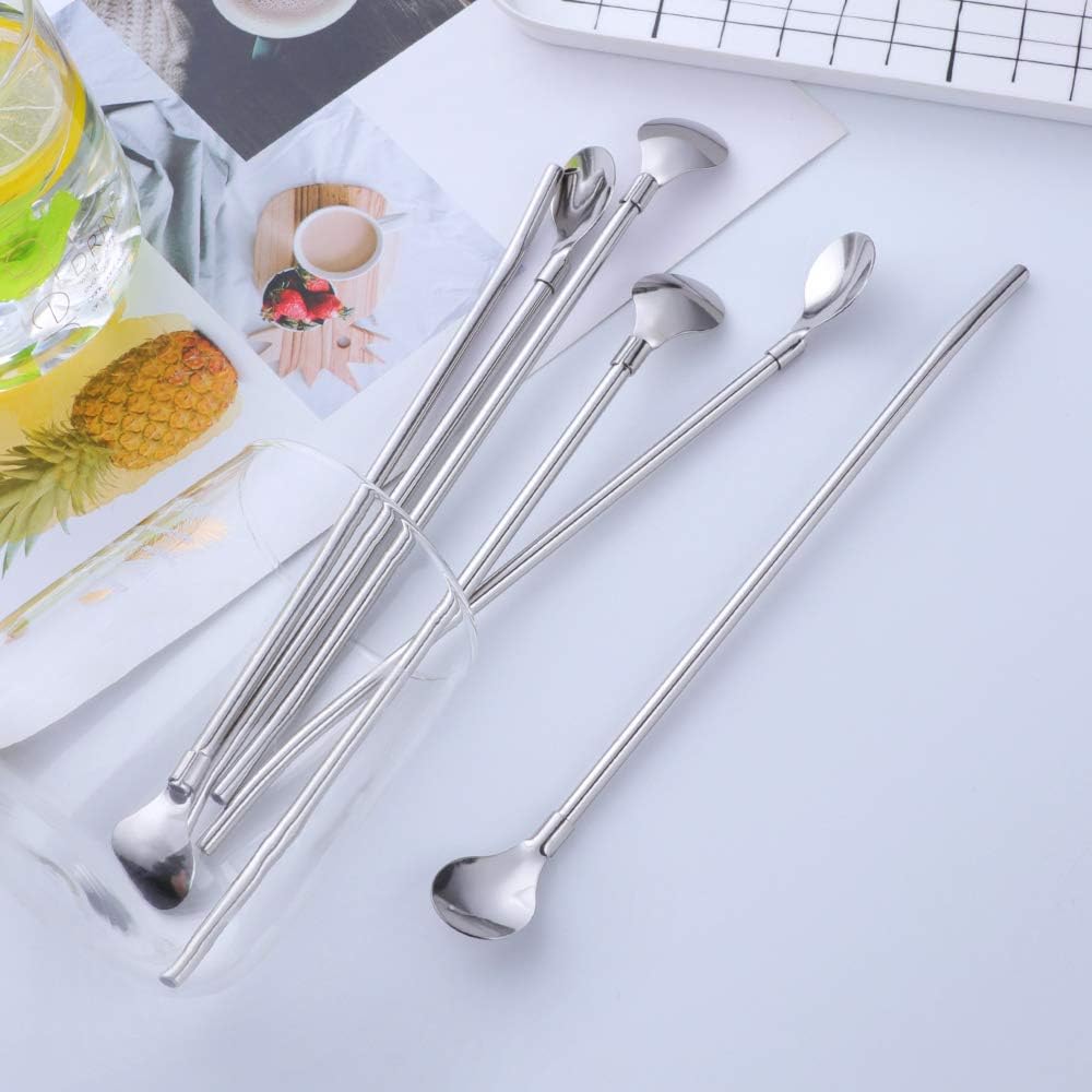 Straws - 8 PCS Silver 8.5 Inch 18/8 Stainless Steel Reusable Metal Straws With 2 Cleaning Brushes