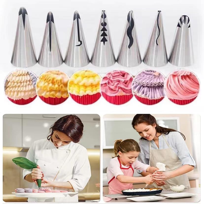 10pcs Cake Decorating Icing Piping Tip Set, Pleated Skirt PipingNozzles Set Ruffle Piping Tips Stainless Steel Frosting TipsDecorating Tips for Cake Cupcakes Cookies with A Cleaning Brush(10pcs)