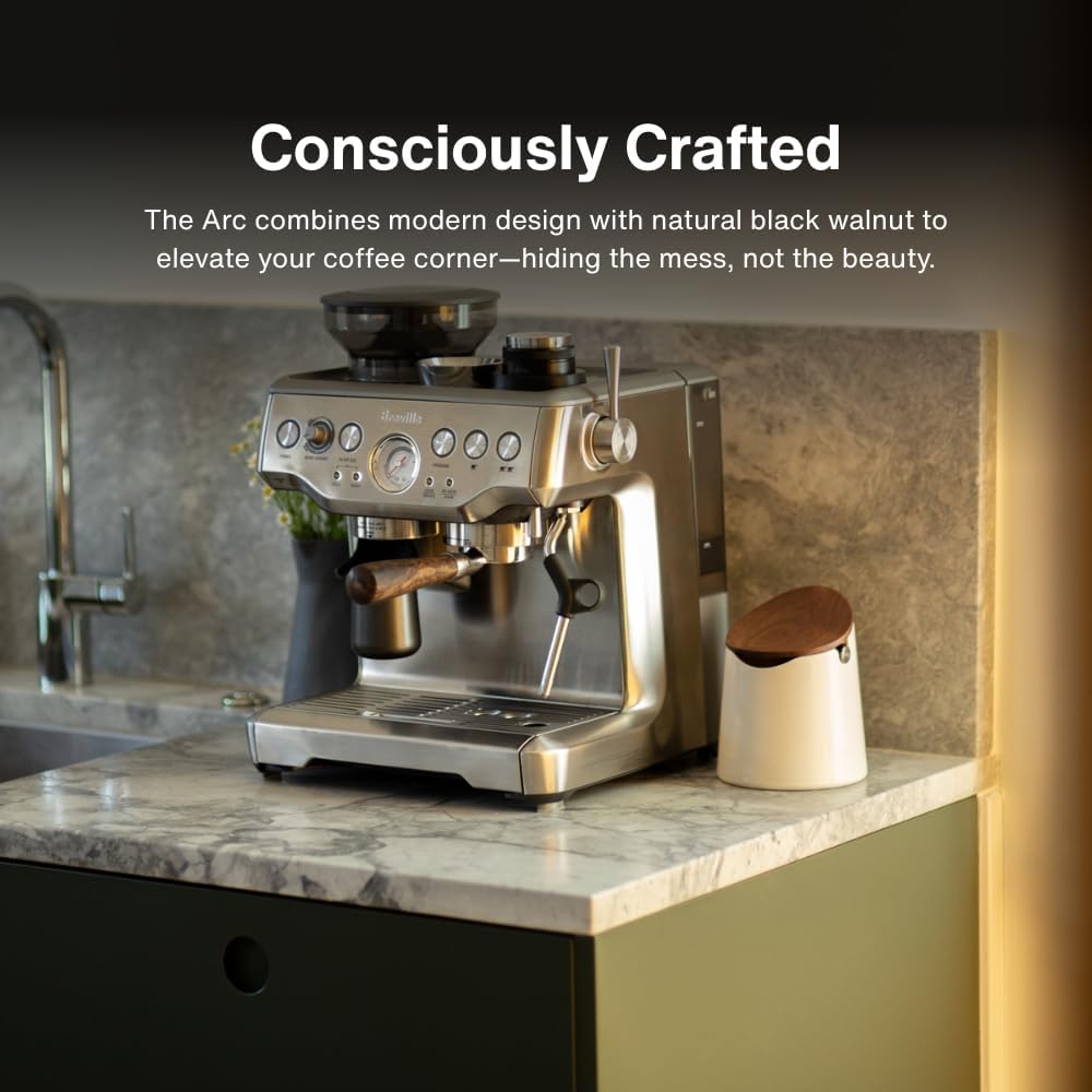 Crema Coffee Products Arc Knock Box | Holds 12–16 Espresso Pucks| Durable,Stain-ResistantBuild withNon-Slip Base|Elegant WalnutPlastic Lid Design| EasyClean-Up &Moisture Control|WhitePlasticLid Finish