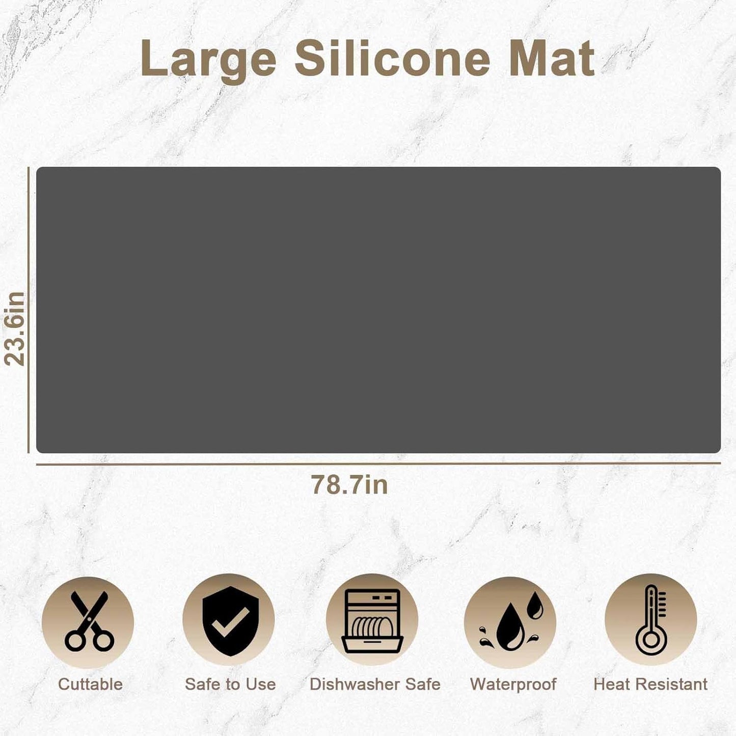 78.7"x23.6"(200cmx60cm) Large Silicone Mats for Countertop, Heat Resistant Mat, Waterproof Nonslip Silicone Kitchen Counter Mat, Nonstick Table Placemat, Multipurpose Mat, Dark Gray