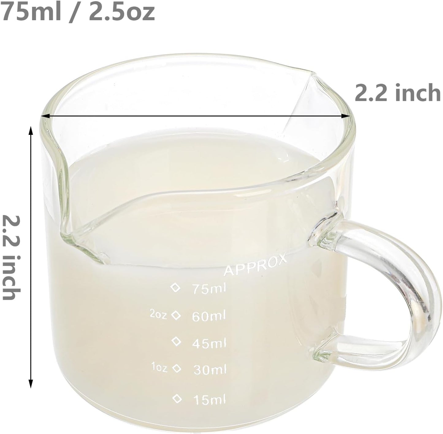 Yarlung 4 Pack Measuring Cups Espresso Shot Glasses, Double Spouts Espresso Cup Glass Graduated 75 ML/ 2.5 OZ for Milk Pitcher, Coffee Maker Accessories