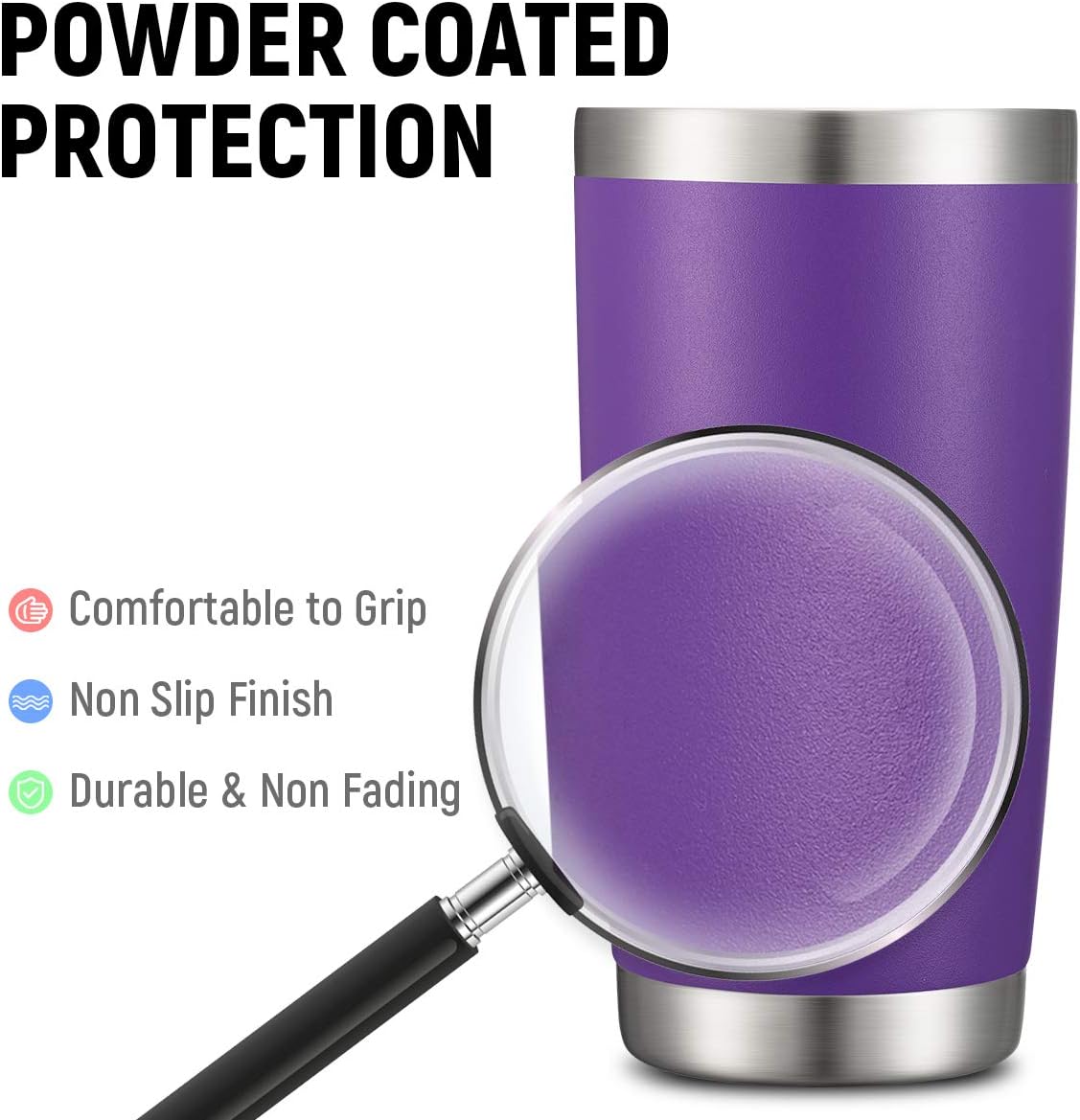 COMOOO 20oz Double Wall Vacuum Insulated Travel Mug, Stainless Steel Tumbler with Lid and Straw for Women Durable Powder Coated Insulated Coffee Cup for Cold & Hot Drinks(Purple, 1 Pack)