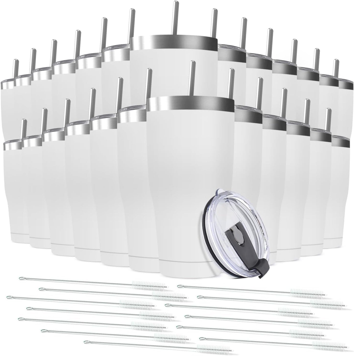 25 Pack 20oz Stainless Steel Tumblers Bulk Reusable Travel Mugs with Lid, Double Wall Powder Coated Coffe Cup for Home, Office, Outdoor Suitable for Vehicle Cup Holders