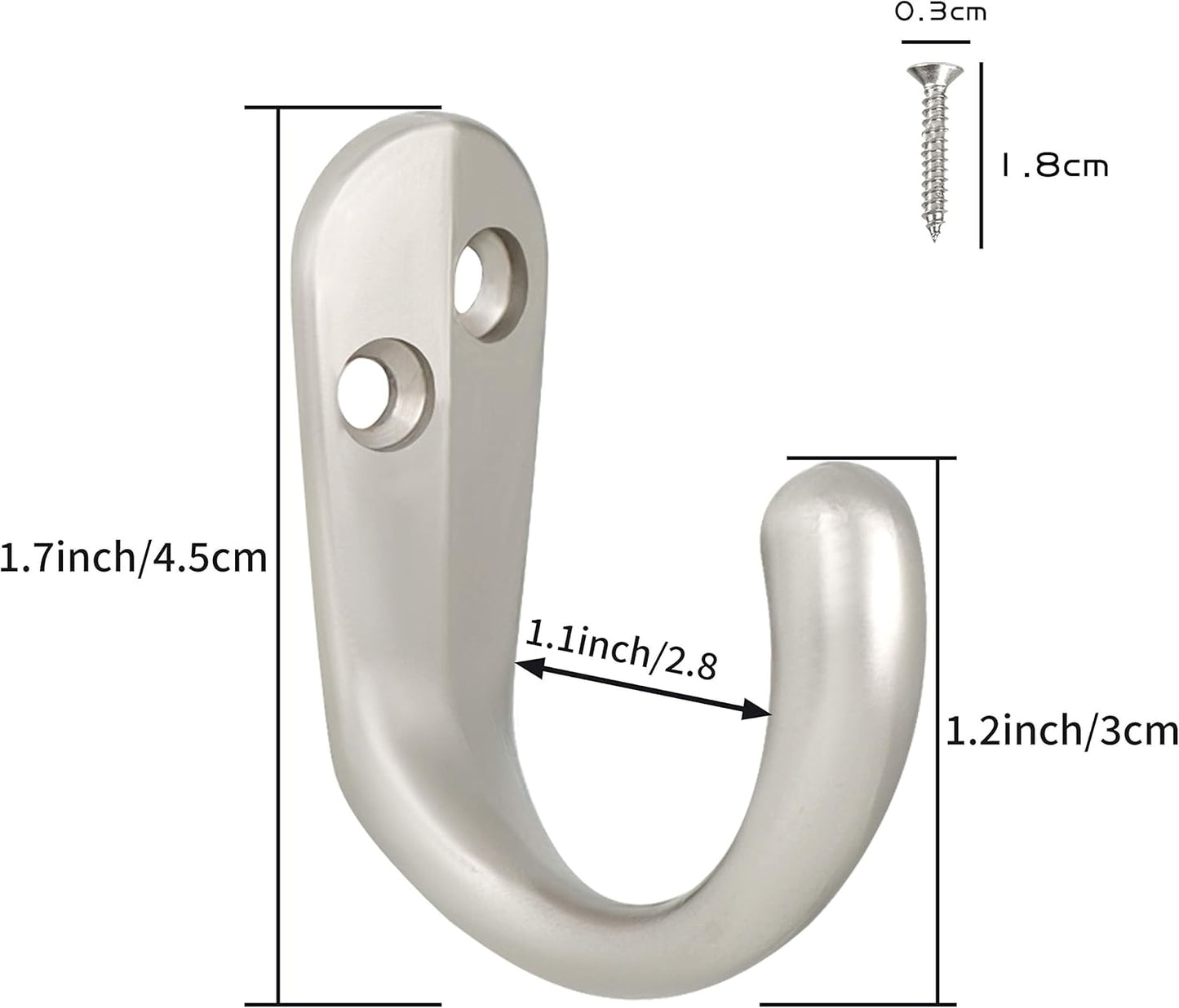 IBosins 20PCS Coat Hooks Wall Mounted Single Prong Robe Hook for Hanging Towel Hooks with 40 Screws for Cup, Mug, Bags, Hat, Cap, Scarf, Pet leashes