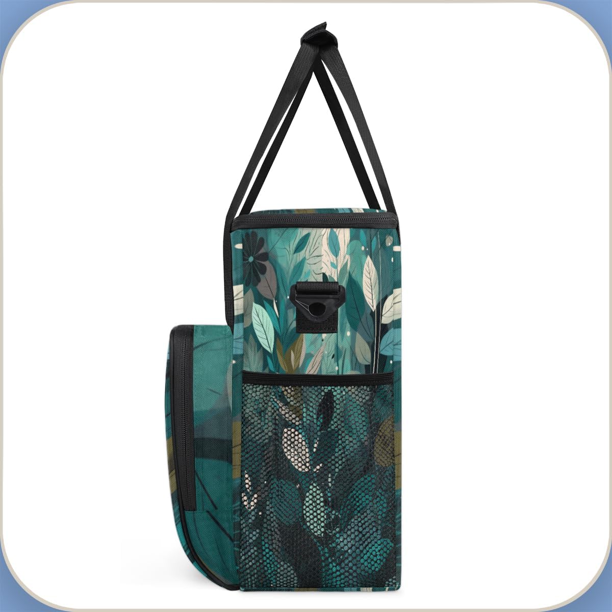 Turquoise Teal Leaves Coffee Maker Carring Bag Travel Carrying Storage Tote Bag Compatible with Keurig K-Mini or K-Mini Plus Portable Single Serve Coffee Brewer Case with Pockets for K-cup Pad