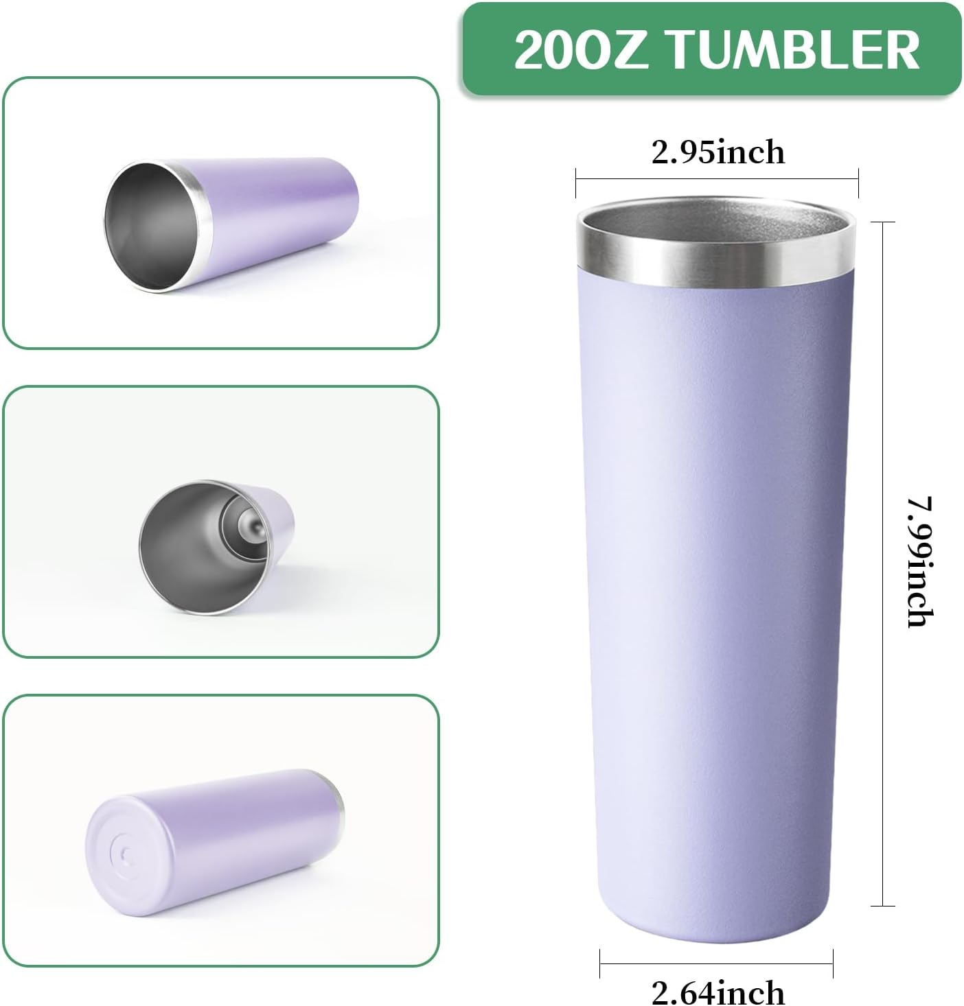 20 oz Skinny Tumbler with Lid and Straw,Stainless Steel Vacuum Insulated Tumbler Cup Double Wall Leak-proof Coffee Mug,Travel Thermal Water Tumbler for Office,Outdoor (Lavender/Cream/Pink/Baby blue)